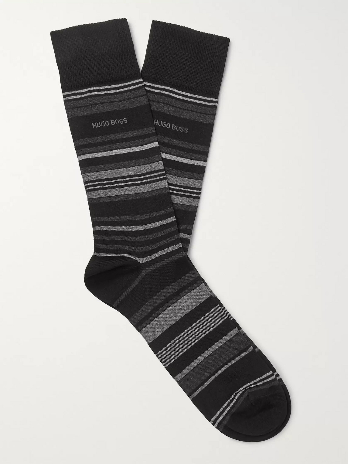 Hugo Boss Striped Stretch Cotton-blend Socks In Black