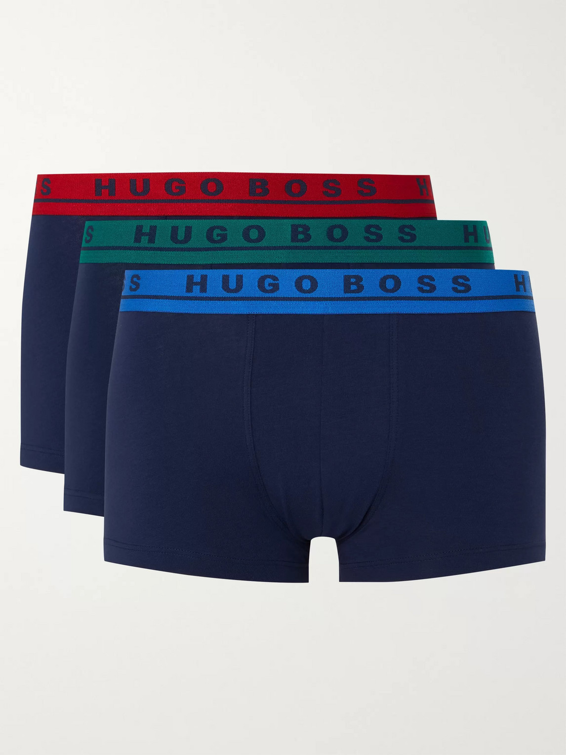 Hugo Boss Three-pack Stretch-cotton Boxer Briefs In Blue