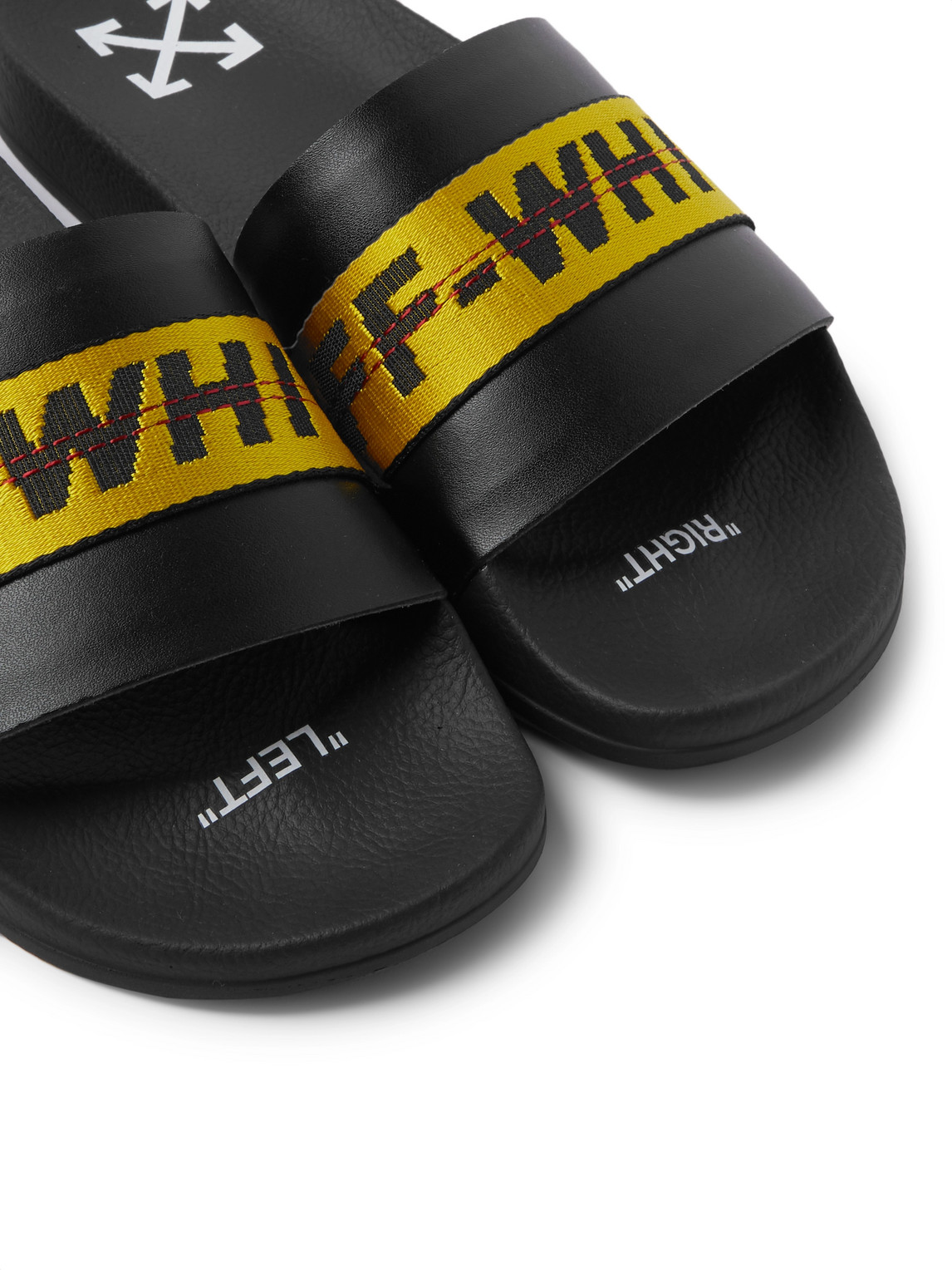 Shop Off-white Logo Webbing-trimmed Leather Slides In Black