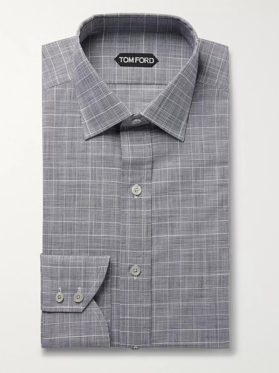 Tom Ford Grey Slim-fit Prince Of Wales Checked Cotton-poplin Shirt In Gray