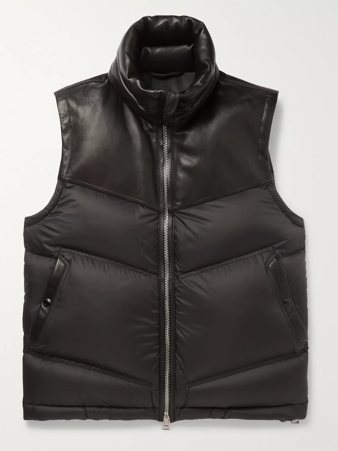 Tom Ford Quilted Leather And Shell Down Gilet In Black