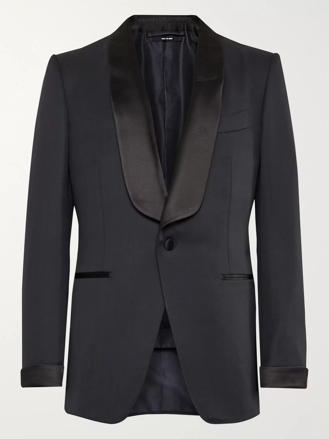 Tom Ford Midnight-blue Satin-trimmed Wool And Mohair-blend Tuxedo Jacket