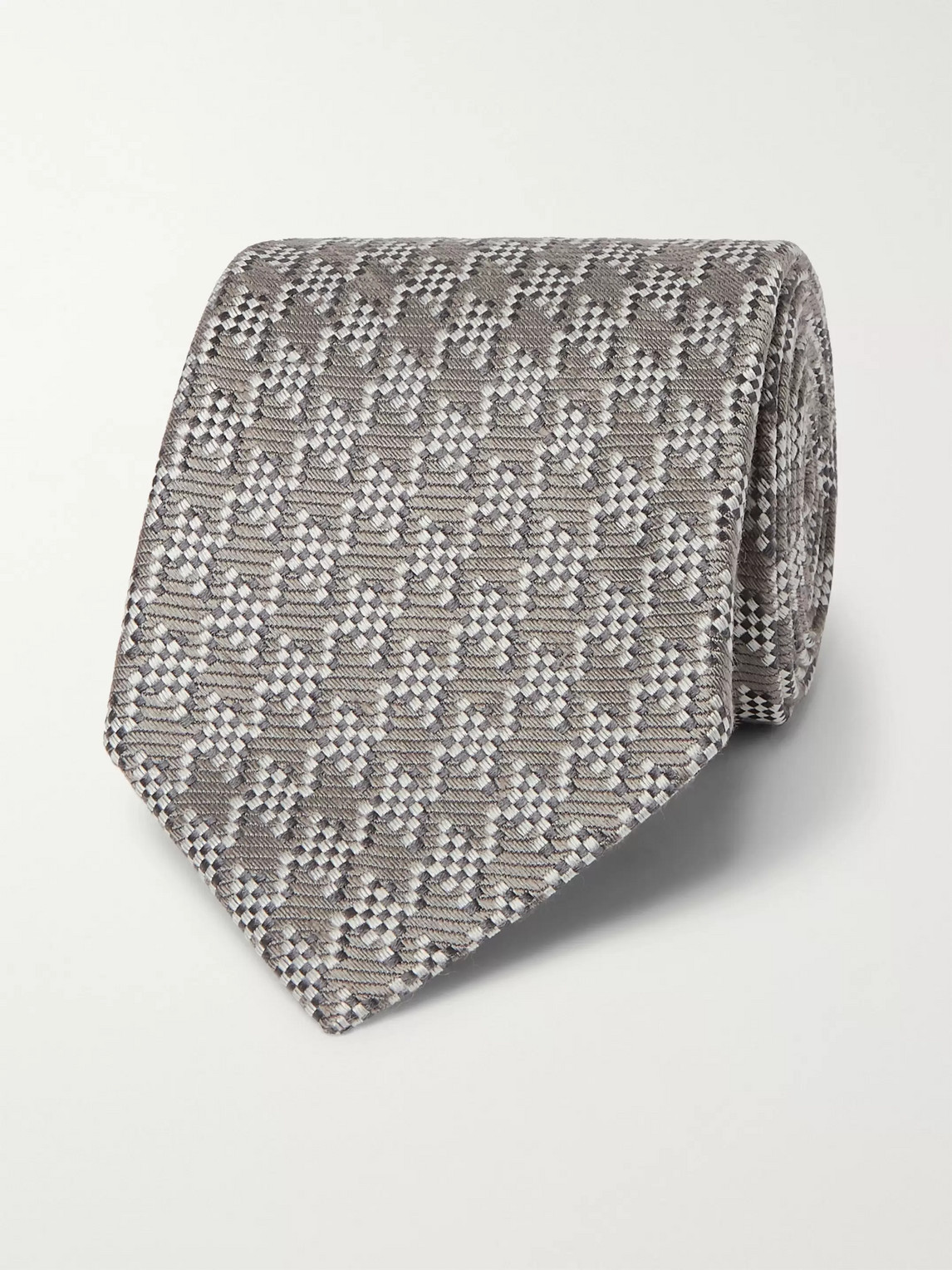 Tom Ford 8cm Houndstooth Silk And Linen-blend Tie In Grey