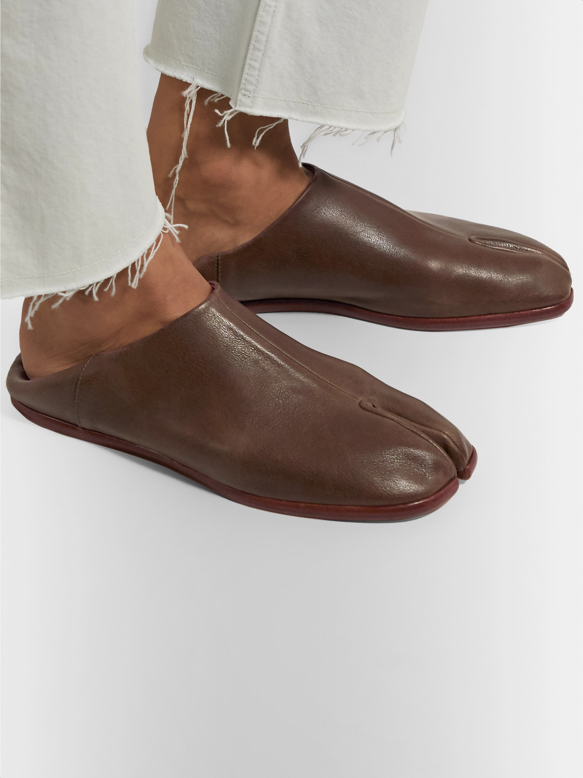 Shop Maison Margiela Tabi Split-toe Full-grain Leather Collapsible-heel Loafers In Green