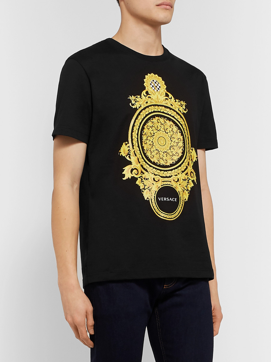 Shop Versace Slim-fit Printed Cotton-jersey T-shirt In Black