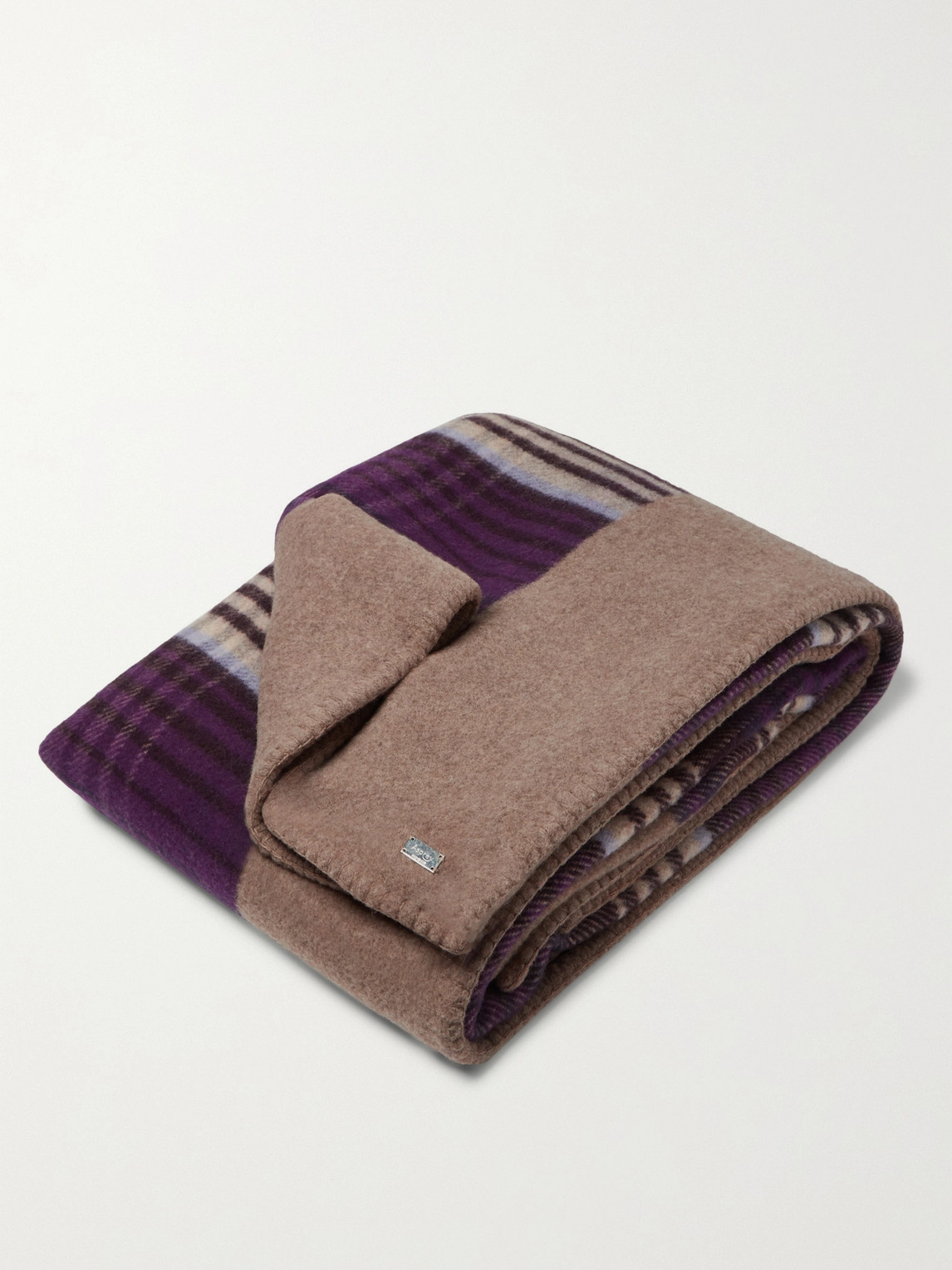Asprey Reversible Checked Wool Blanket In Purple