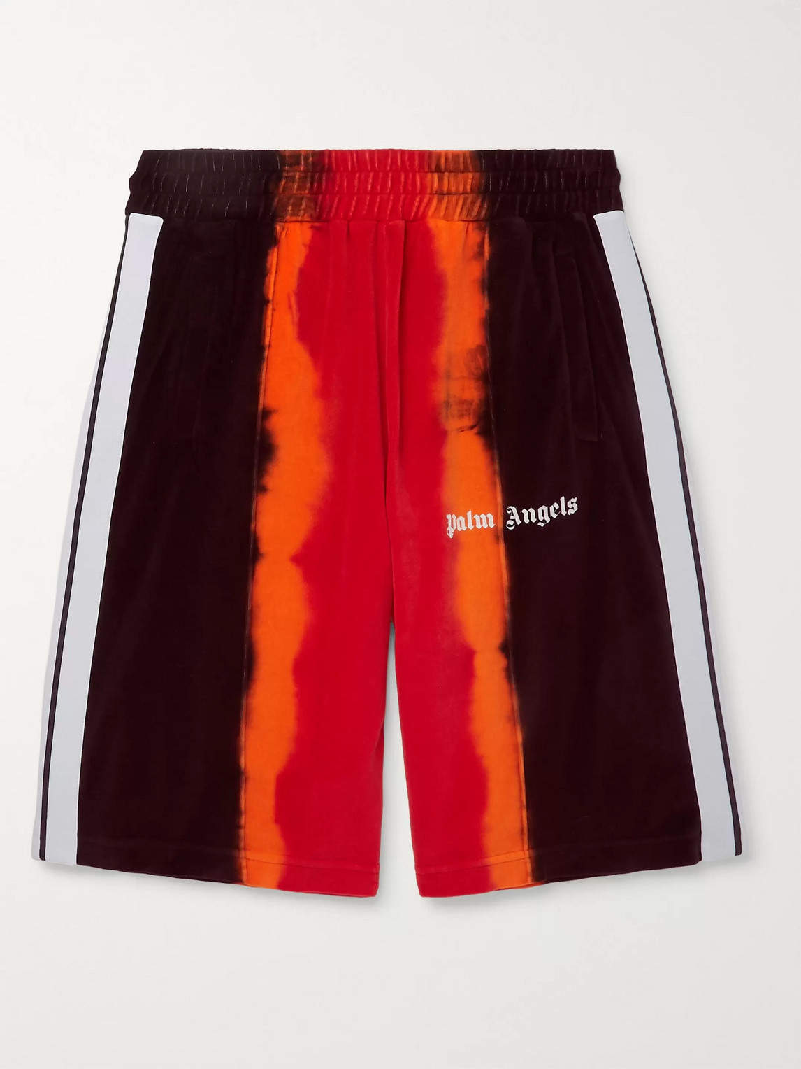 Shop Palm Angels Striped Tie-dyed Cotton-blend Velour Shorts In Multi