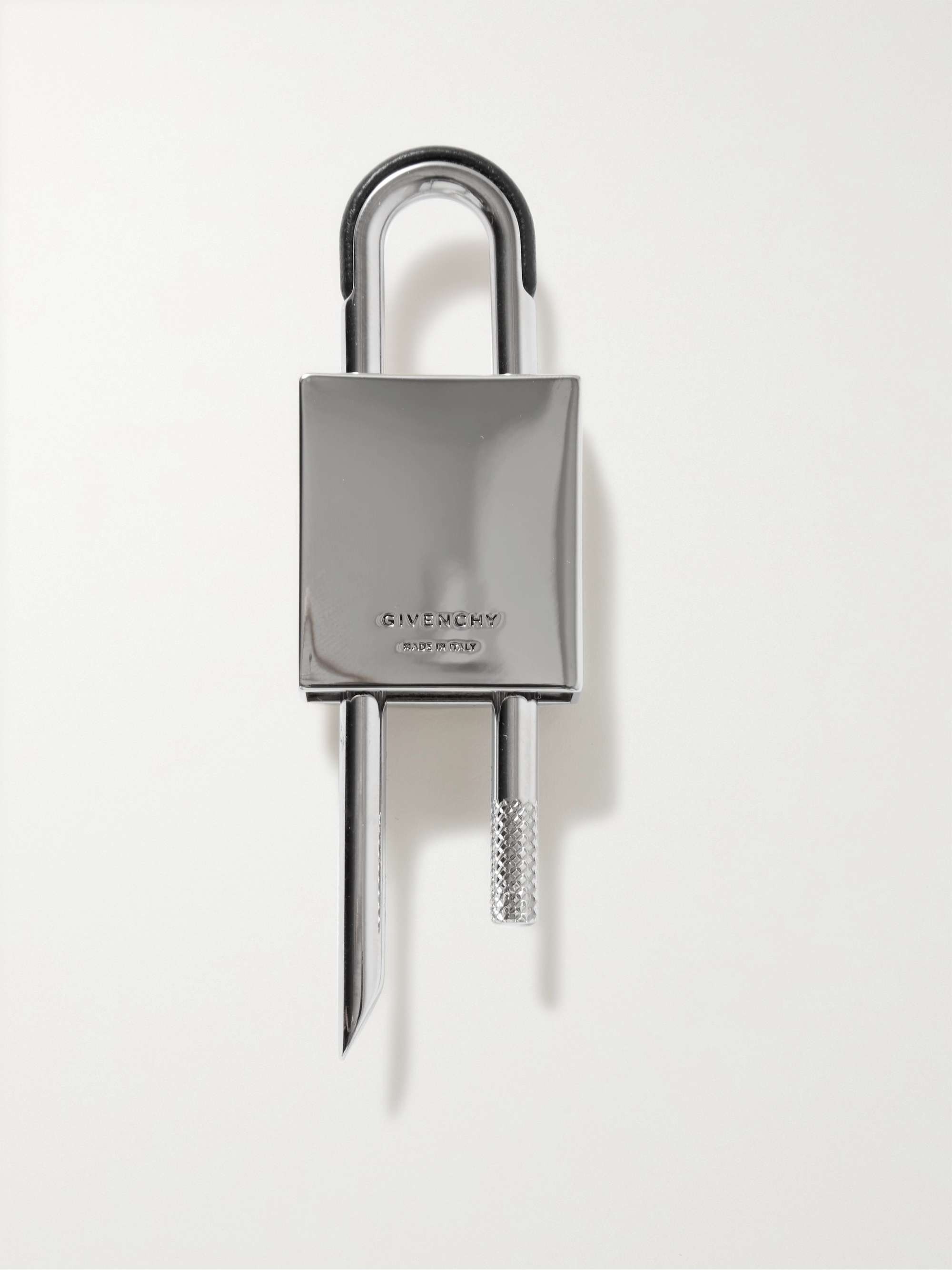 GIVENCHY 4G Padlock Leather-Trimmed Silver-Tone Key Ring