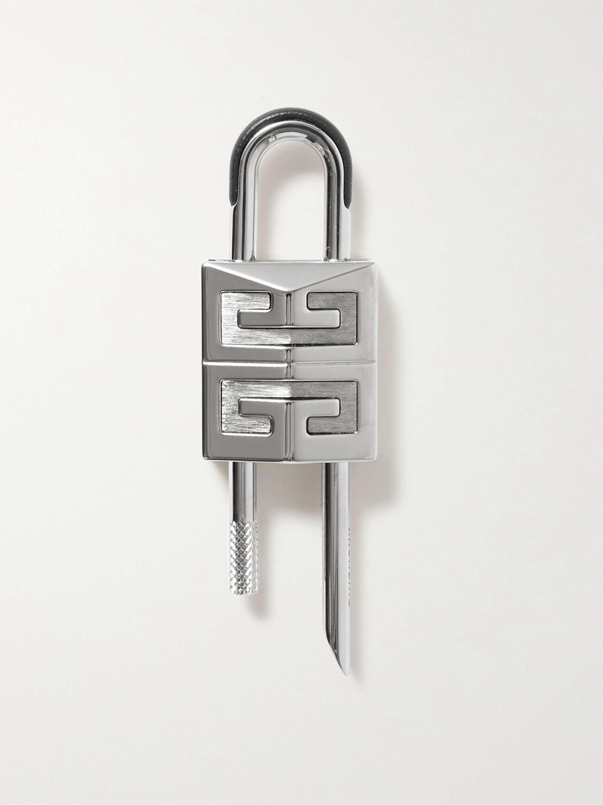 GIVENCHY 4G Padlock Leather-Trimmed Silver-Tone Key Ring