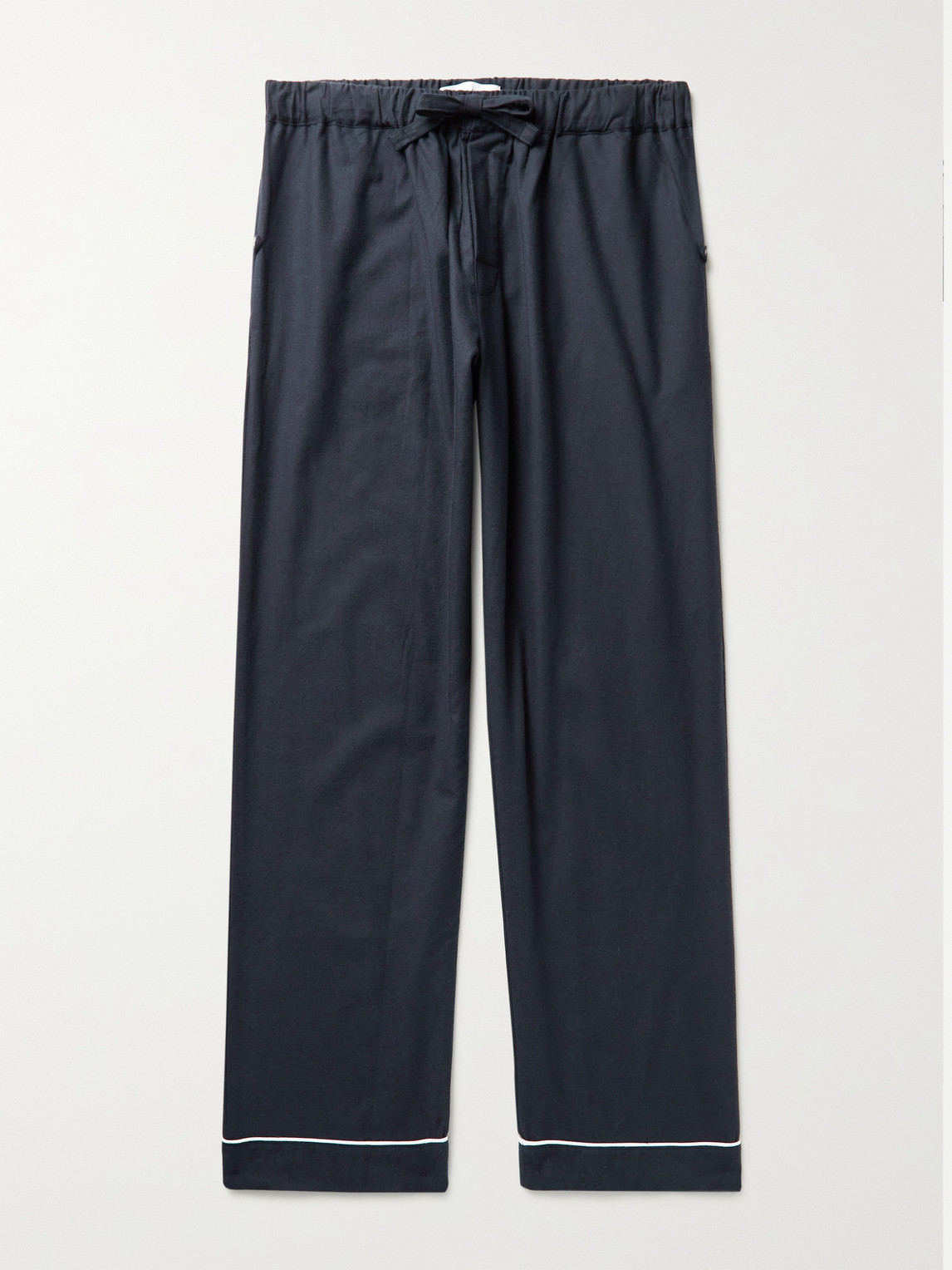 Desmond & Dempsey Piped Brushed Cotton-flannel Pyjama Trousers In Blue