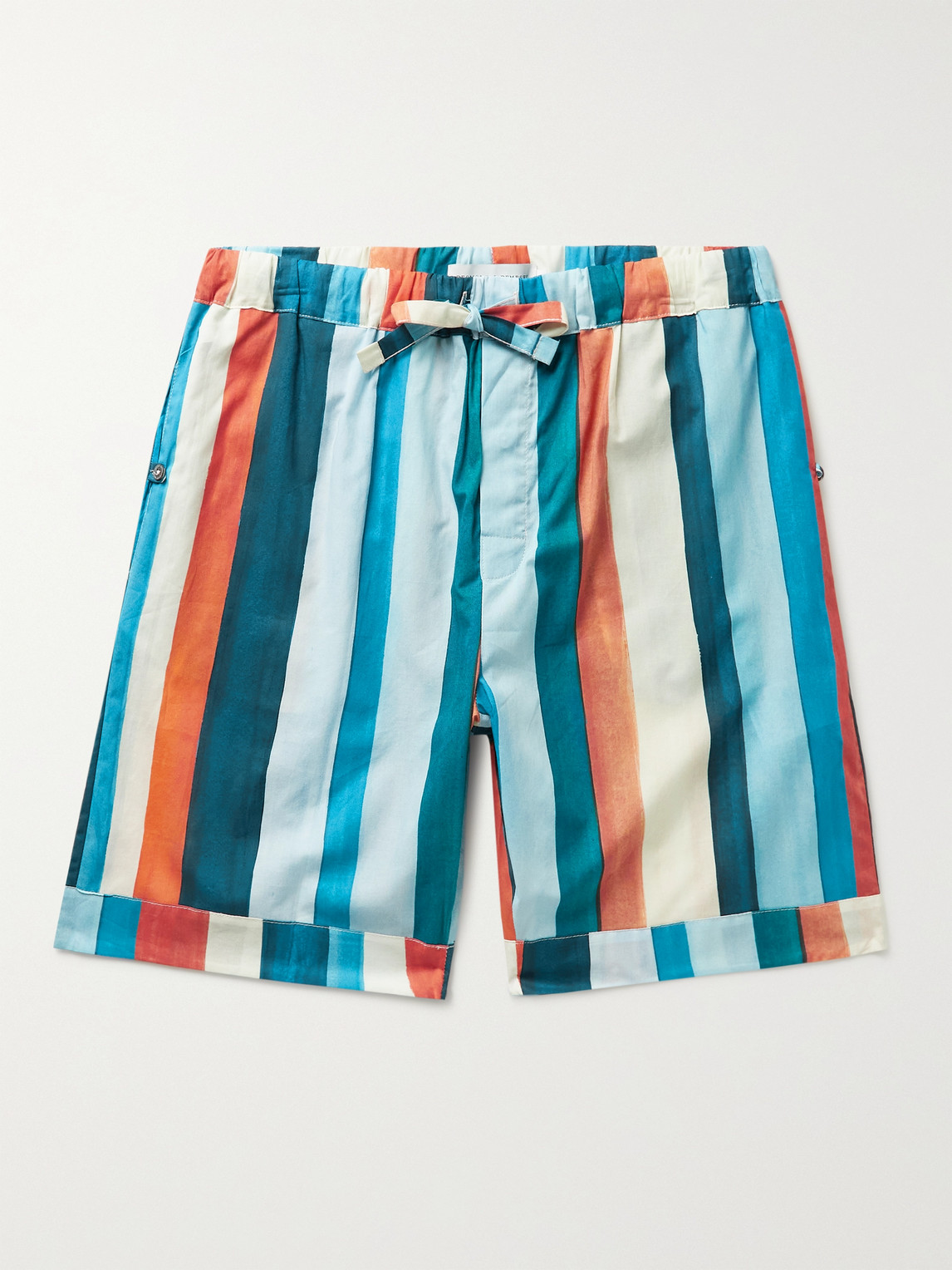 Desmond & Dempsey Striped Cotton Pyjama Shorts In Multi