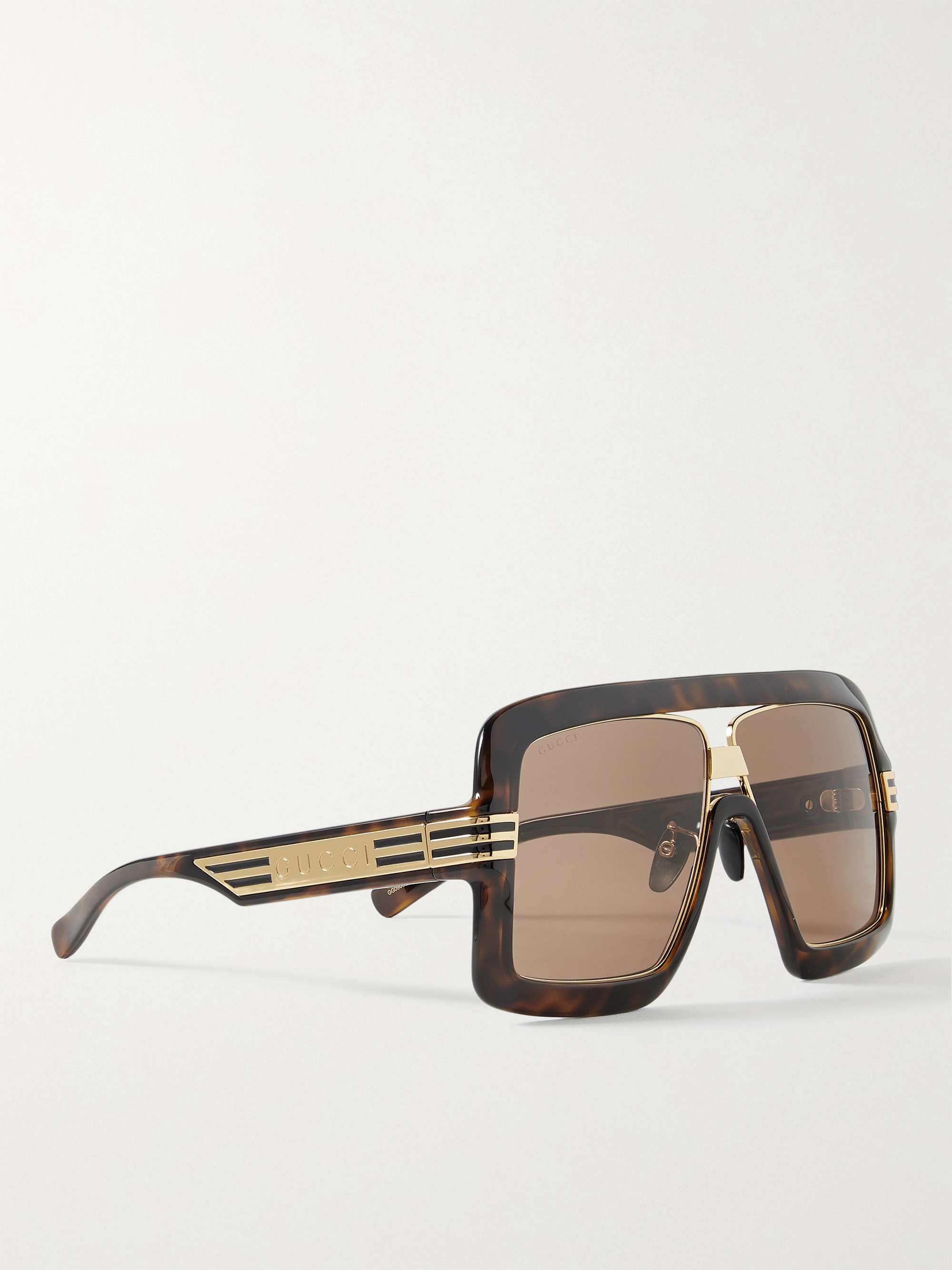 GUCCI EYEWEAR Oversized Square-Frame Logo-Detailed Acetate and Gold-Tone Sunglasses