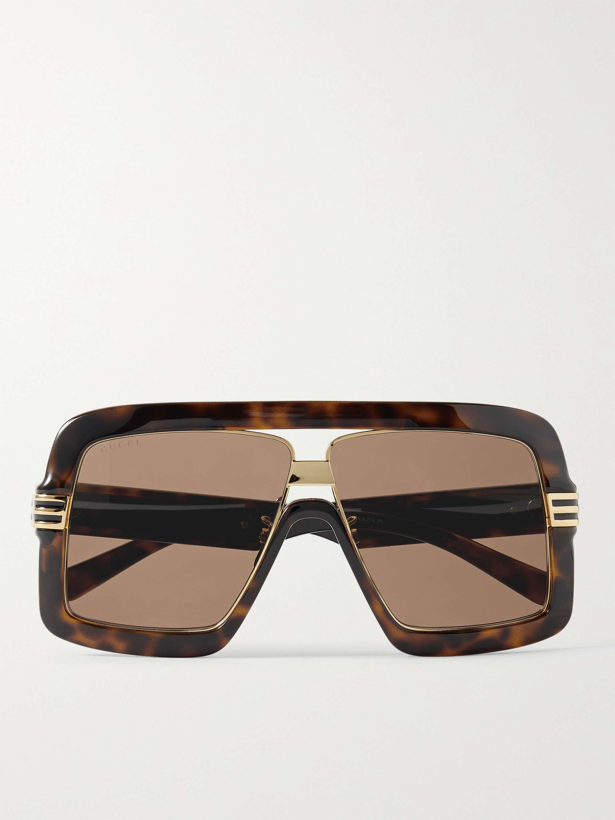 GUCCI EYEWEAR Oversized Square-Frame Logo-Detailed Acetate and Gold-Tone Sunglasses