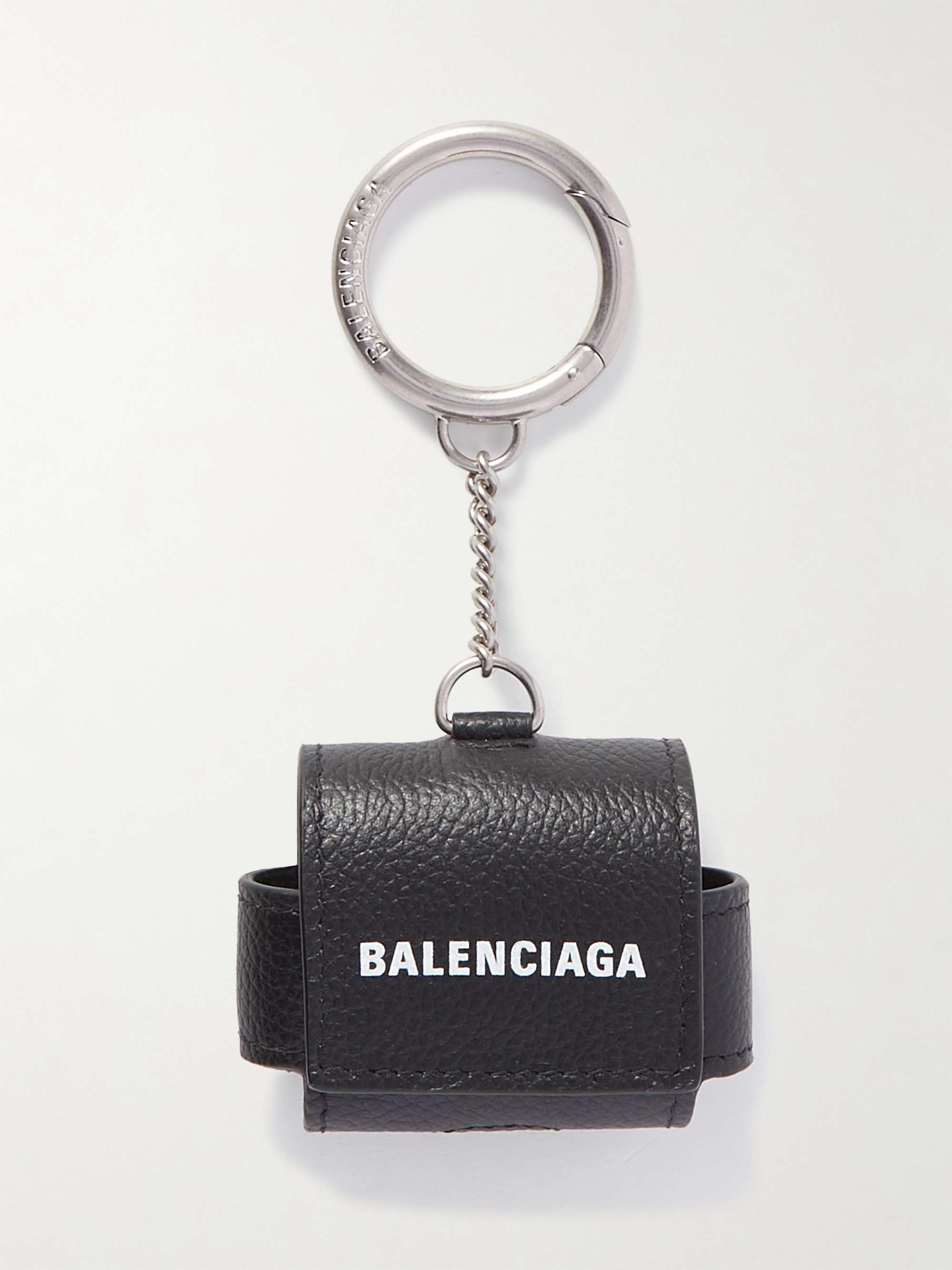BALENCIAGA Logo-Print Full-Grain Leather AirPods Pro Case