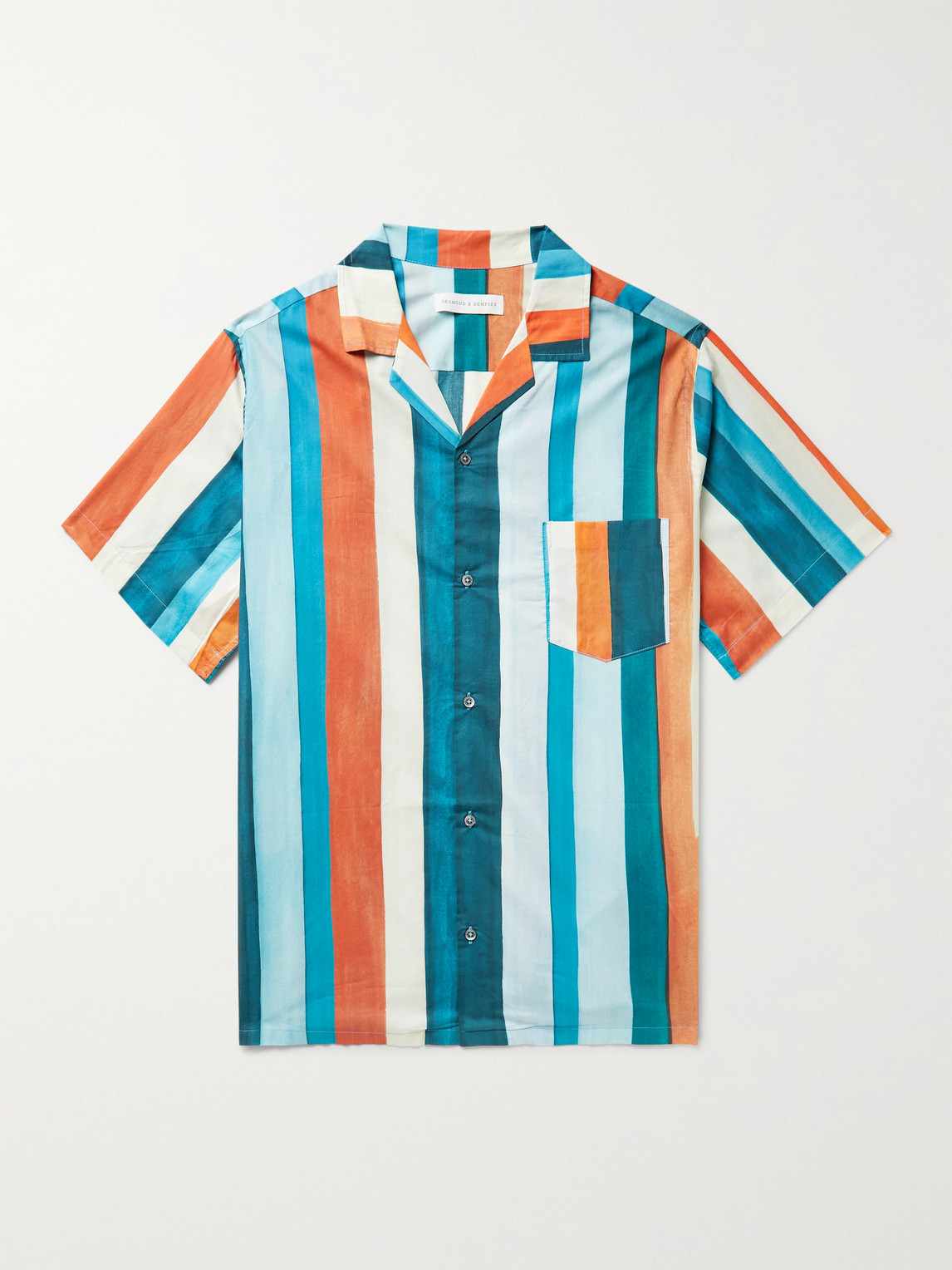 Desmond & Dempsey Cuban Camp-collar Striped Cotton Pyjama Shirt In Multi