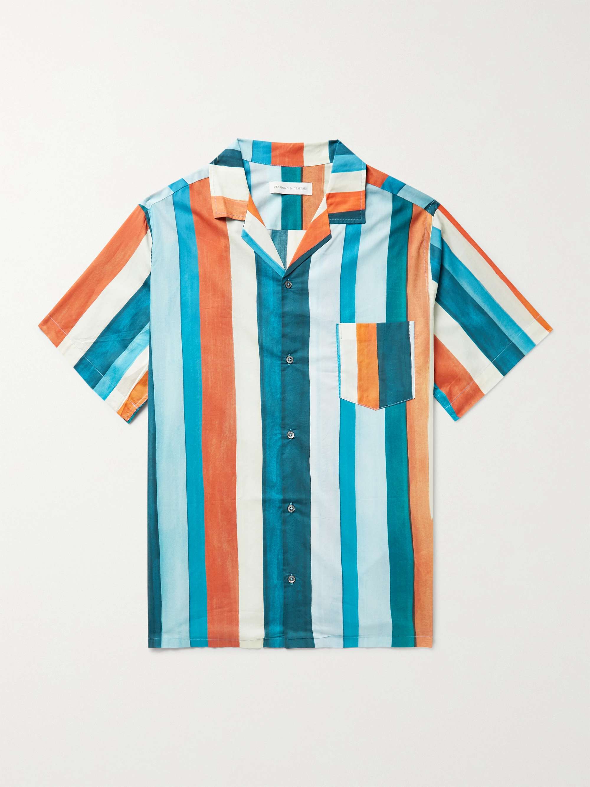 DESMOND & DEMPSEY Cuban Camp-Collar Striped Cotton Pyjama Shirt