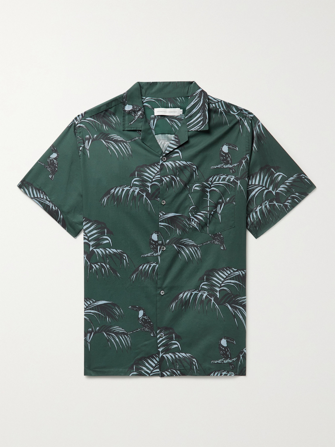 Desmond & Dempsey Cuban Camp-collar Printed Cotton Pyjama Shirt In Green