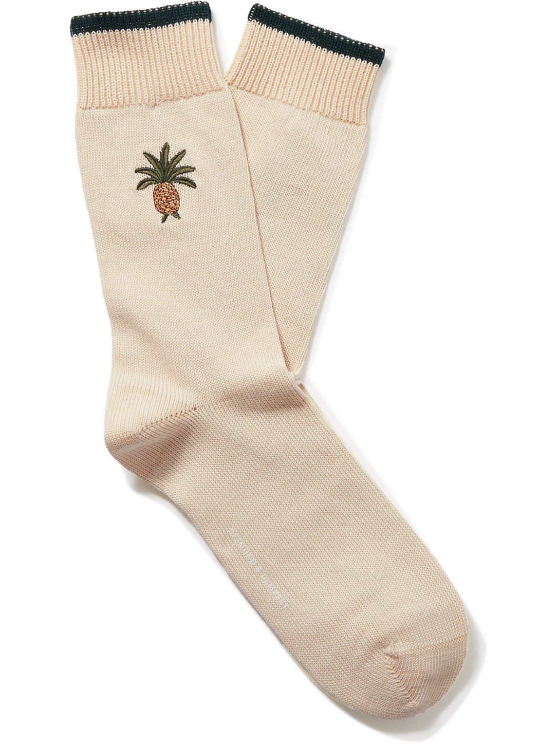 Desmond & Dempsey Howie Embroidered Stretch Cotton-blend Socks In Neutrals