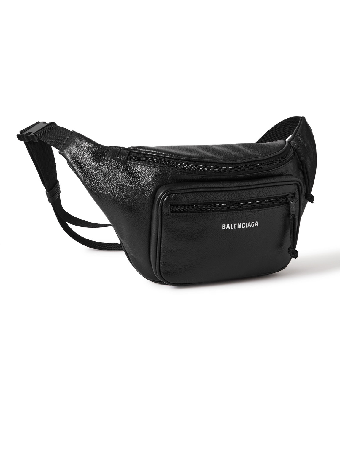 Balenciaga Logo-print Full-grain Leather Belt Bag In Black