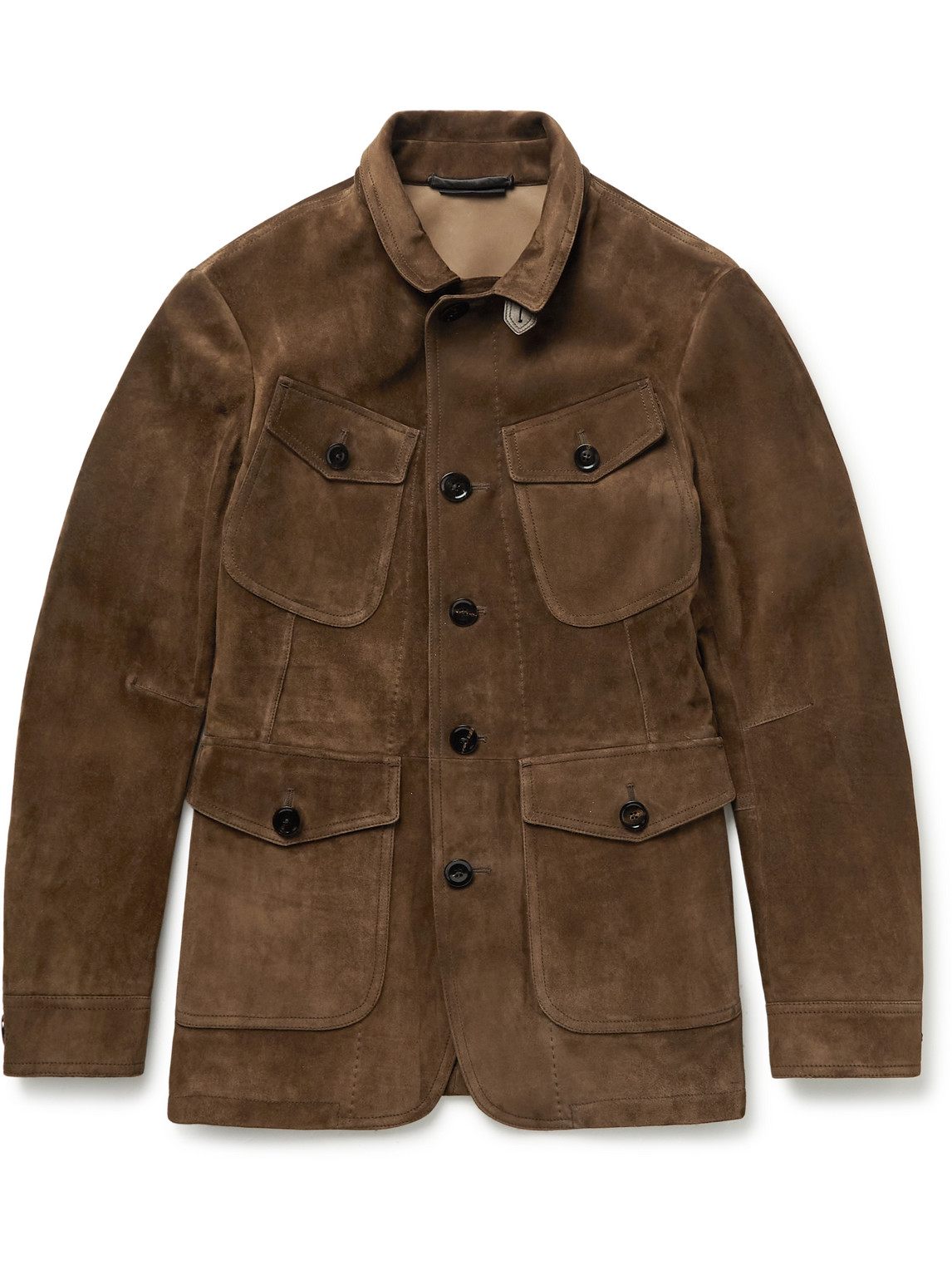 Tom Ford Slim-fit Leather-trimmed Suede Jacket In Brown