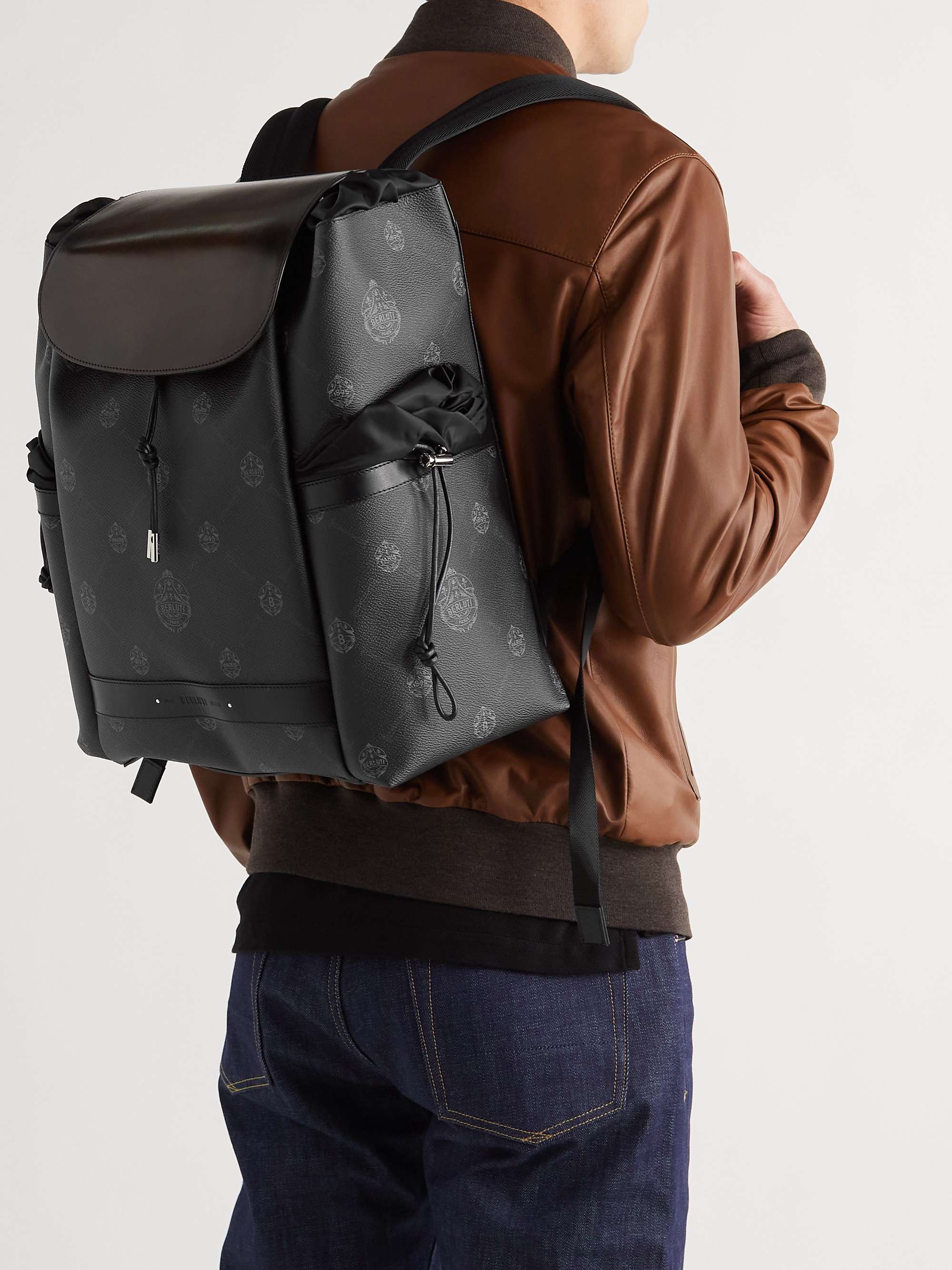 BERLUTI Signature Shell-Trimmed Coated-Canvas and Leather Backpack