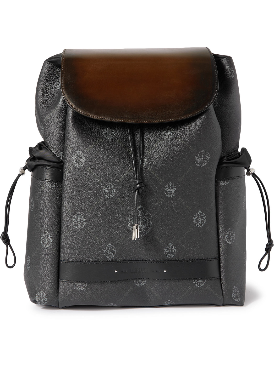 Berluti Signature Shell-trimmed Coated-canvas And Leather Backpack In Black