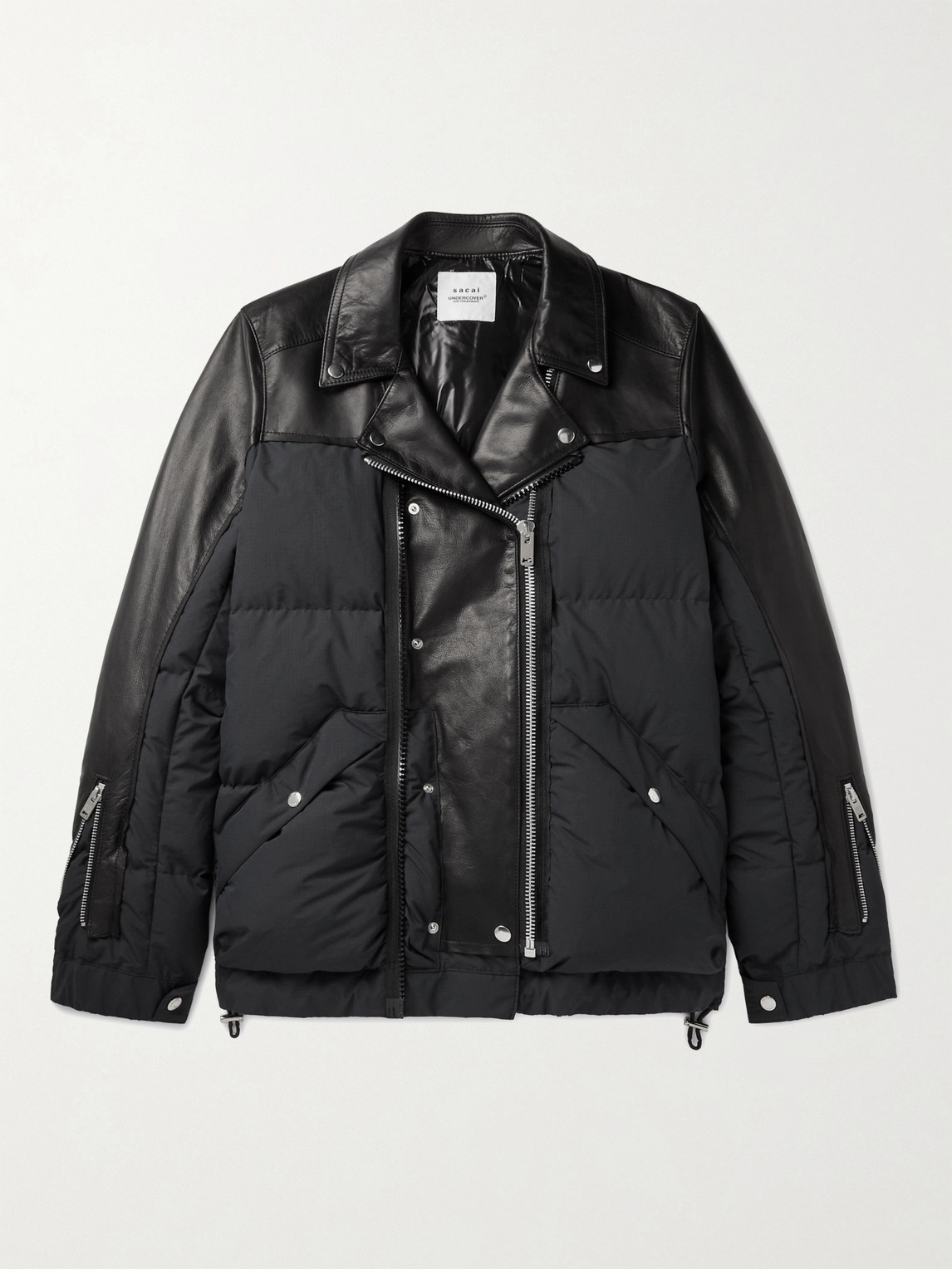 UNDERCOVER SACAI PRINTED LEATHER-PANELLED QUILTED SHELL JACKET
