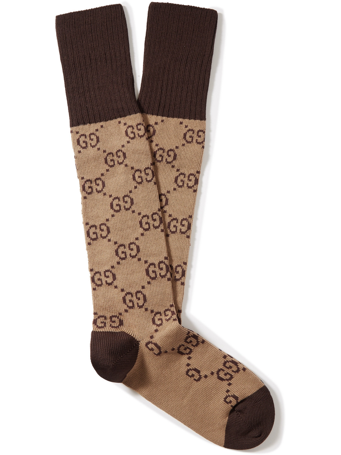Gucci Logo-intarsia Stretch Cotton-blend Socks In Brown
