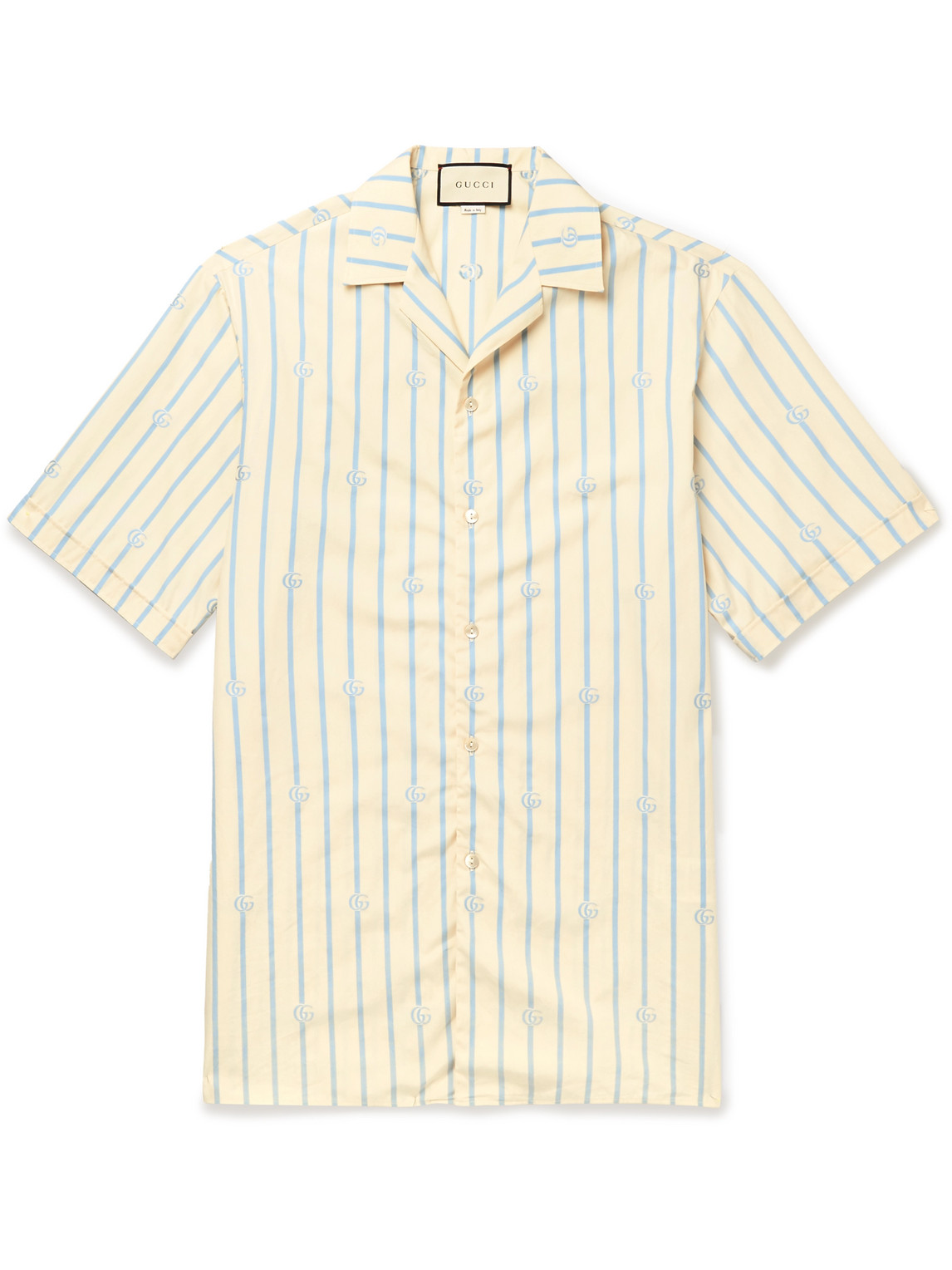Camp-Collar Logo-Jacquard Striped Cotton-Poplin Shirt