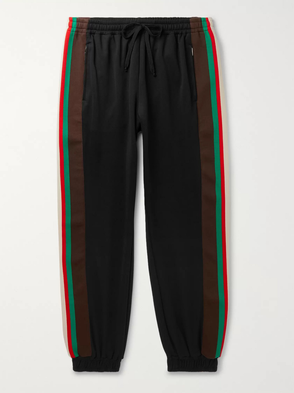 Gucci Tapered Webbing-trimmed Tech-jersey Track Pants In Black
