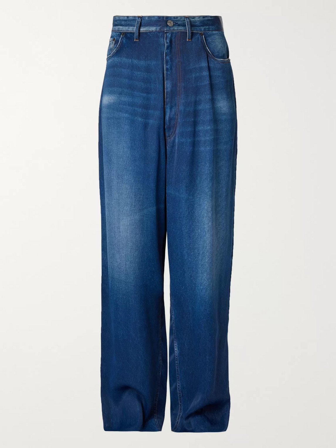 Balenciaga Printed Satin Trousers In Blue
