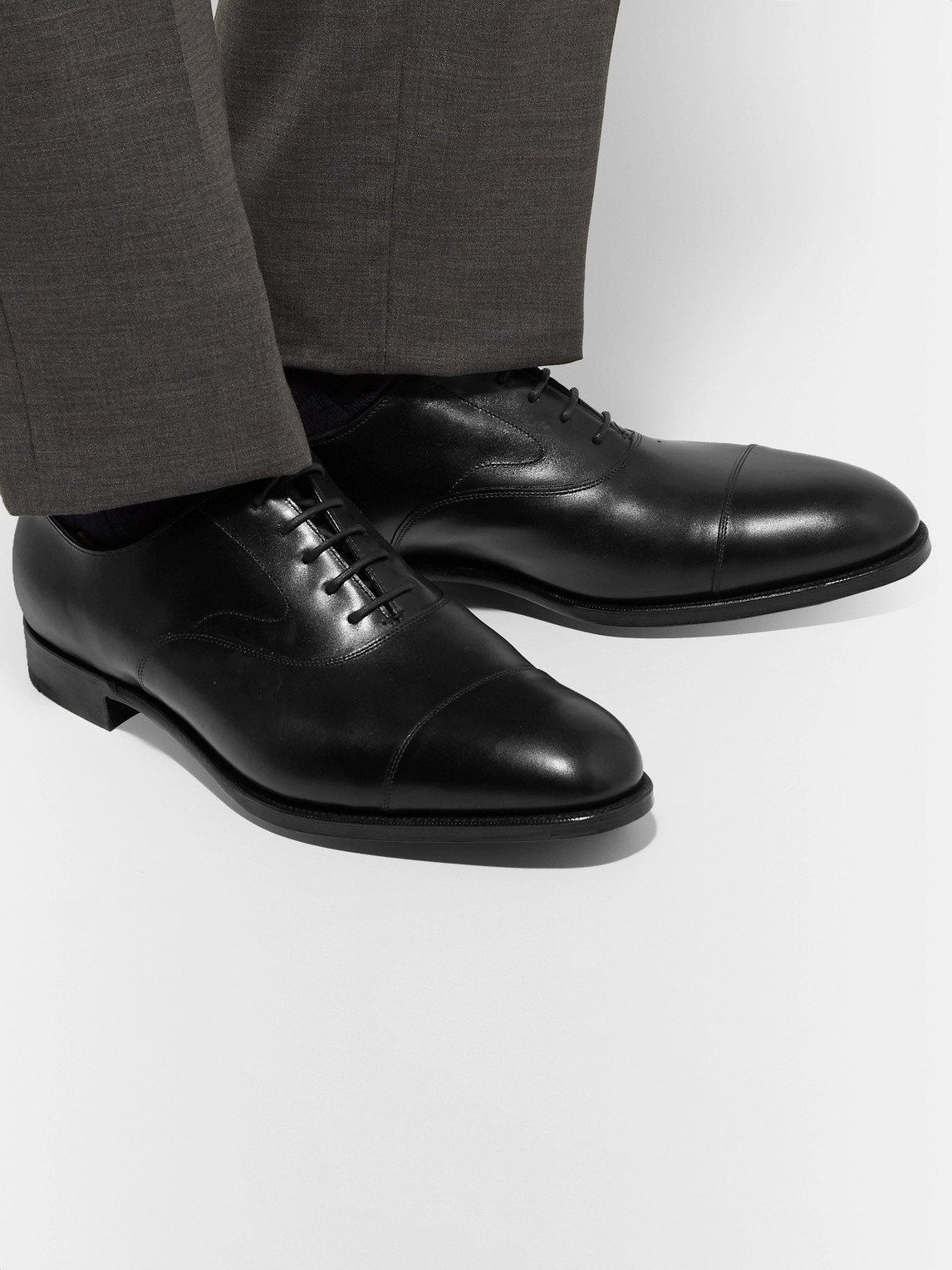Chelsea Cap-toe Burnished-leather Oxford Shoes In Black
