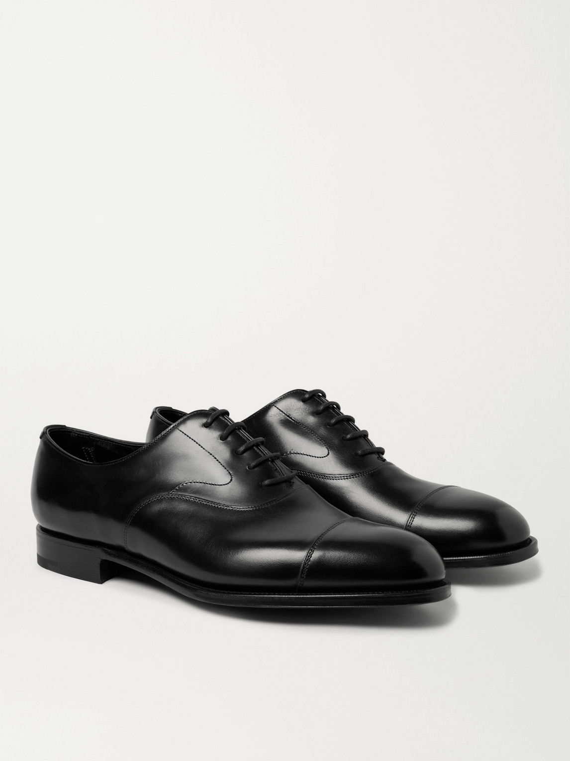 Chelsea Cap-toe Burnished-leather Oxford Shoes In Black