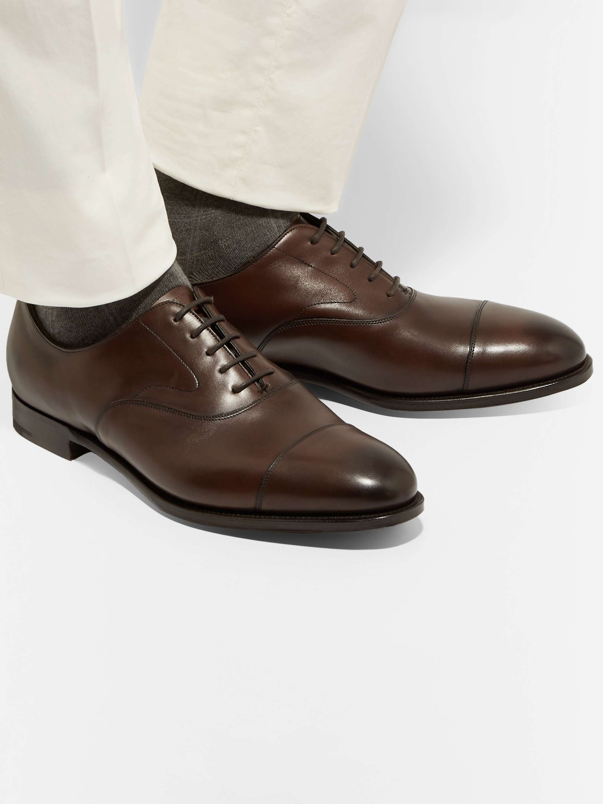 EDWARD GREEN Chelsea Cap-Toe Burnished-Leather Oxford Shoes