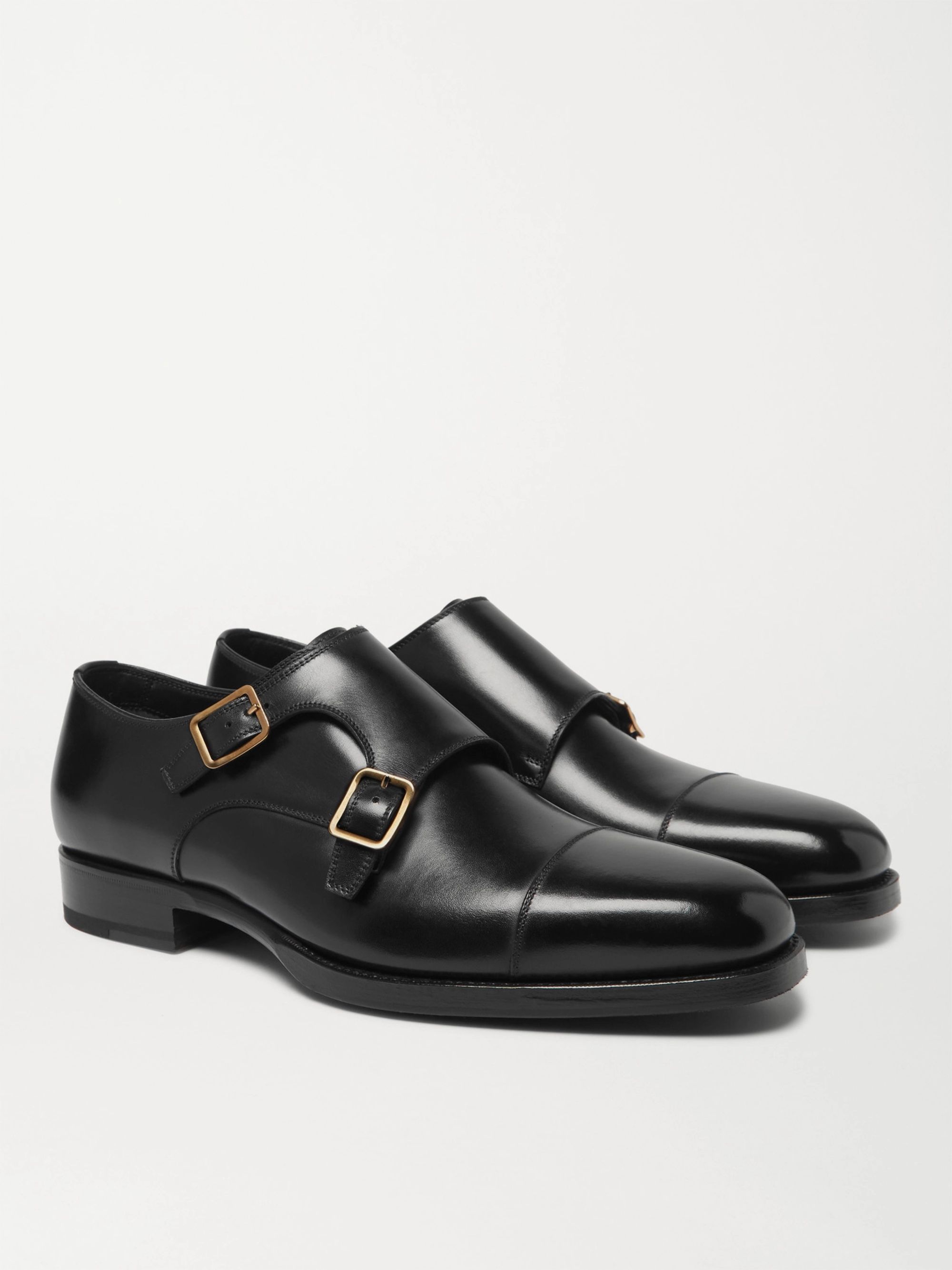 black leather monk strap shoes