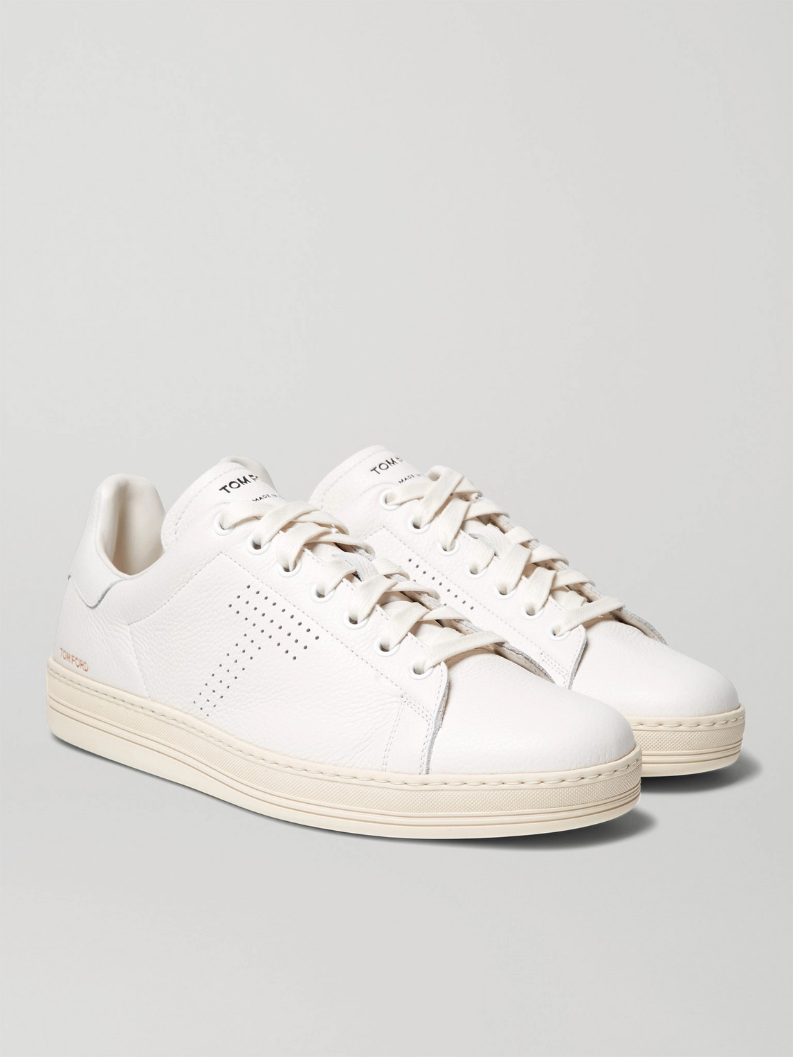 Tom Ford Warwick Perforated Full-grain Leather Sneakers In White | ModeSens
