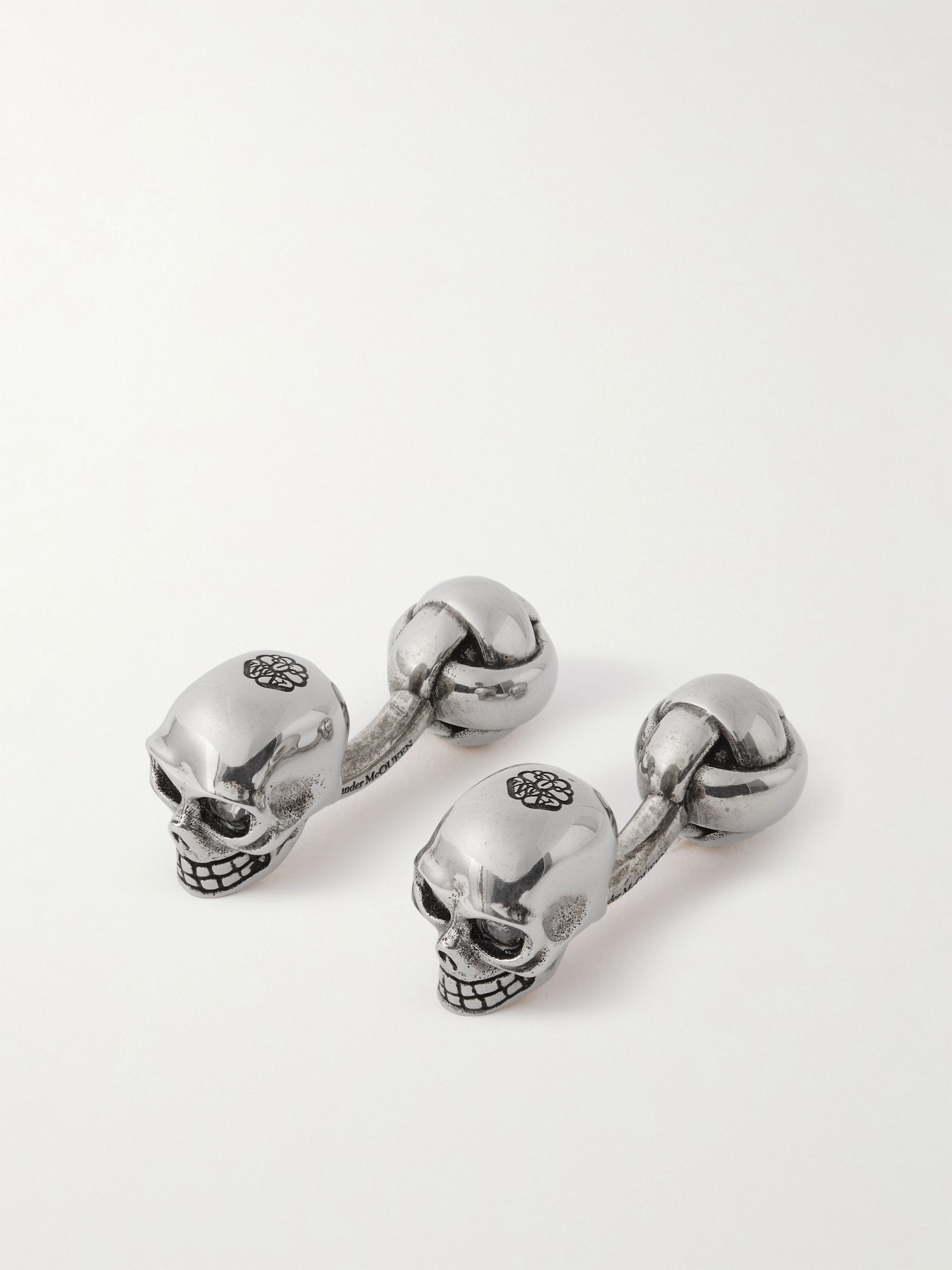 Skull Silver-Tone Crystal Cufflinks 
