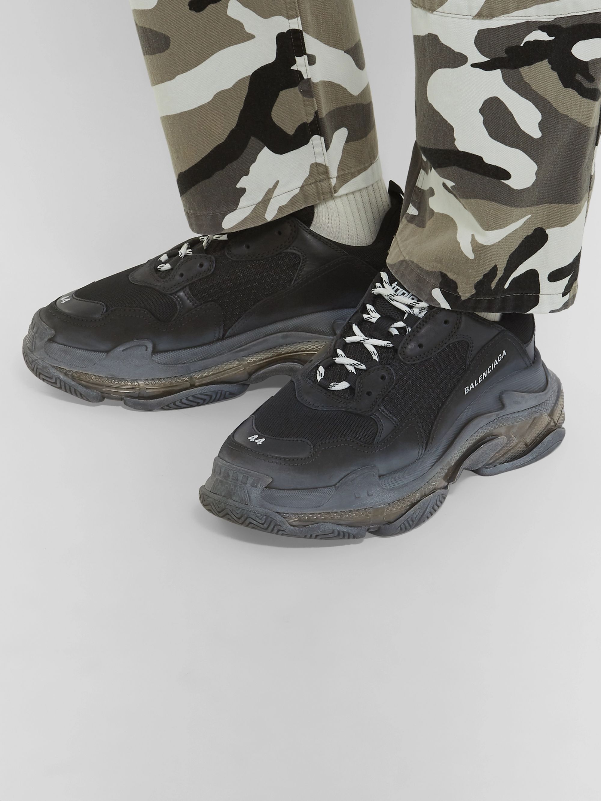 Black Triple S Clear Sole Mesh Nubuck And Leather Sneakers
