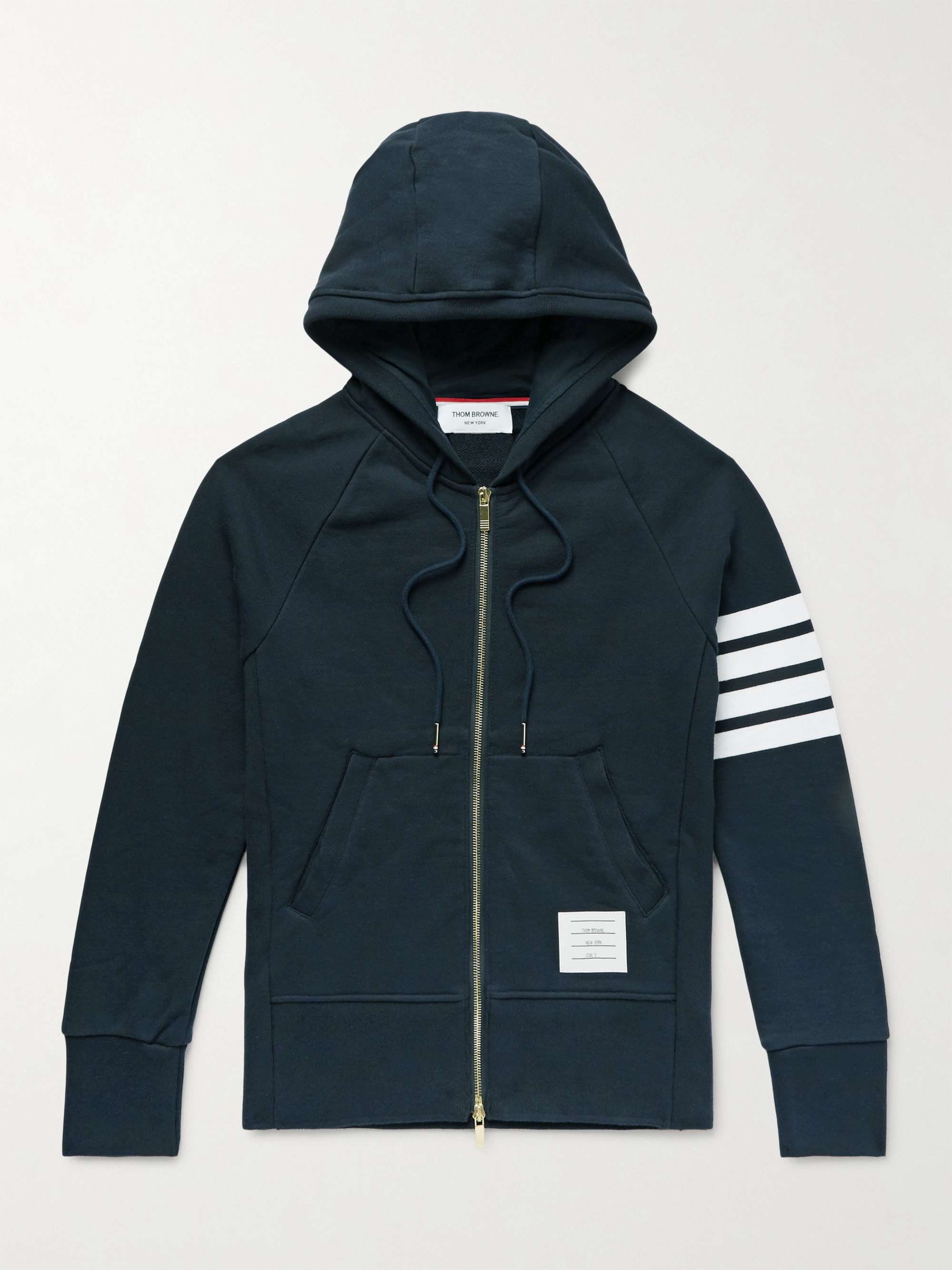 THOM BROWNE Striped Ribbed Cotton-Jersey Zip-Up Hoodie