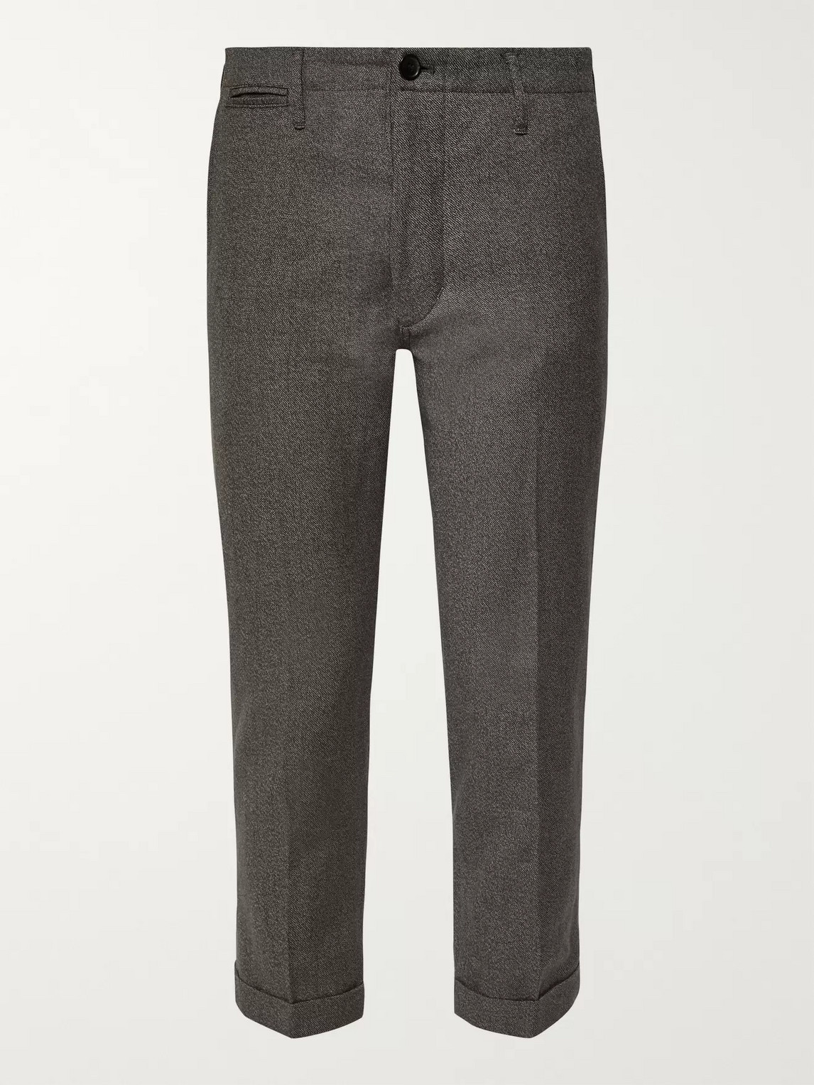 Visvim High-water Slim-fit Tapered Linen-blend Trousers In Gray