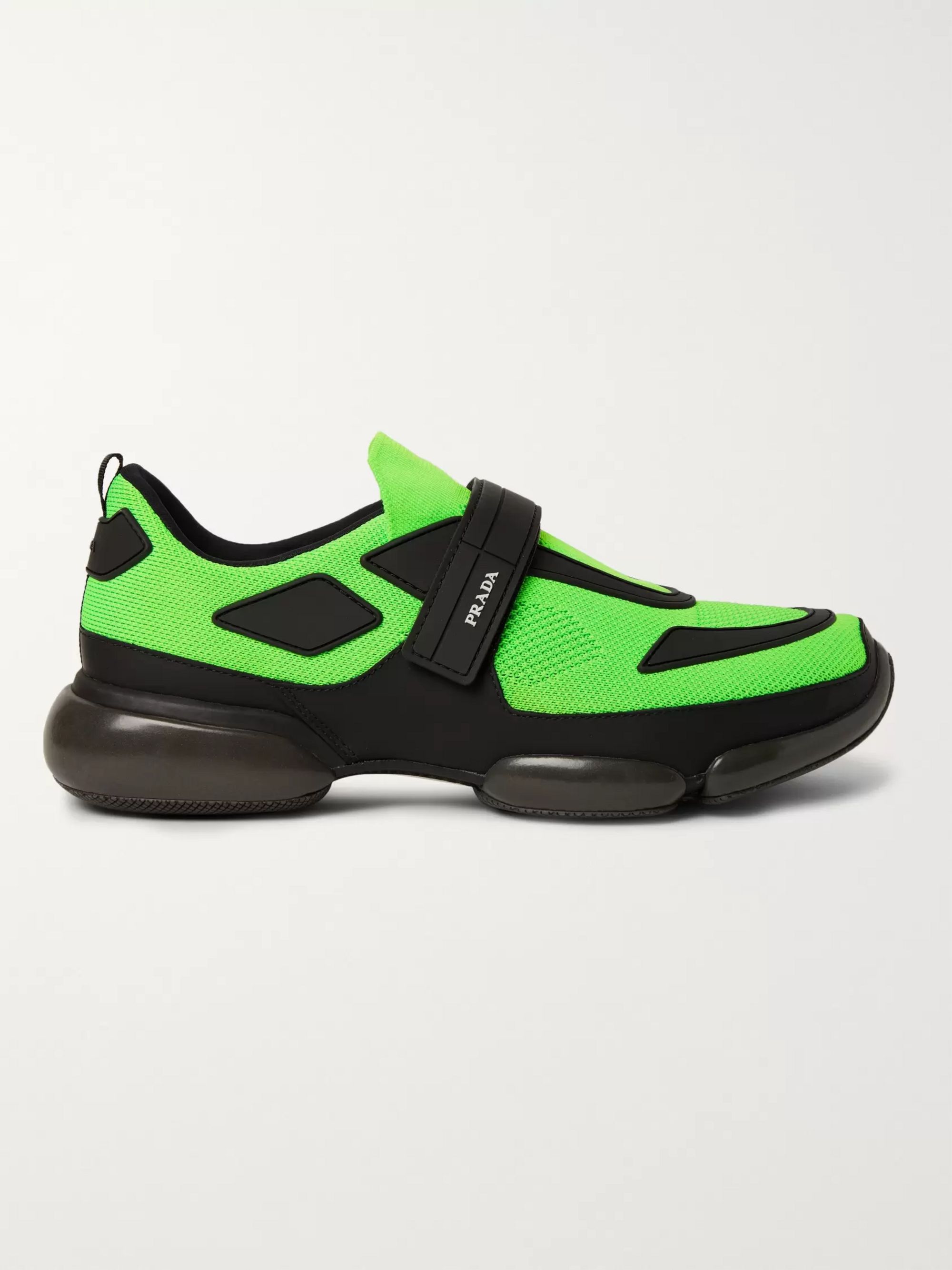 Lime green Cloudbust Mesh, Rubber and Leather Sneakers | PRADA | MR PORTER