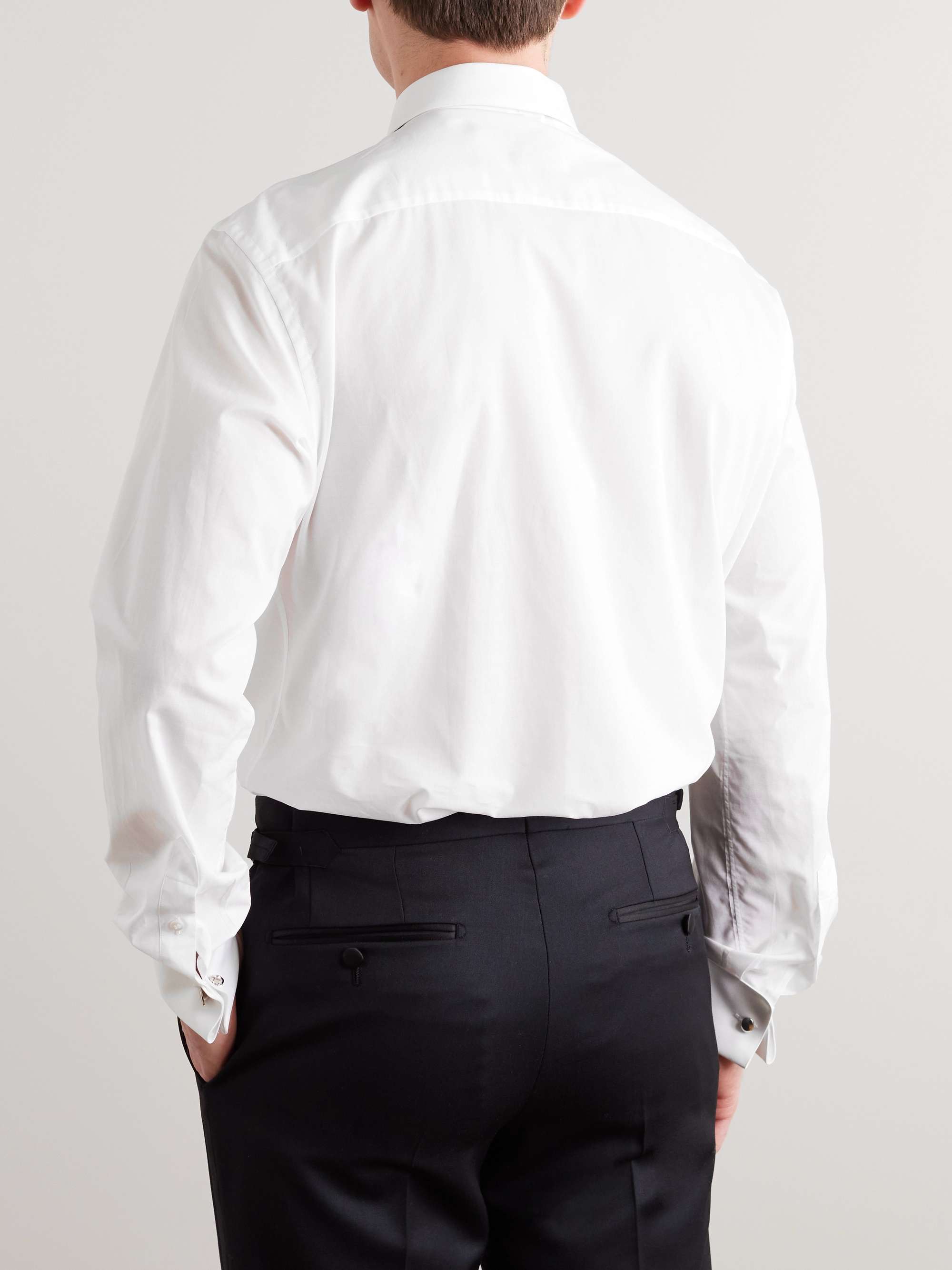 BRIONI White Slim-Fit Bib-Front Double-Cuff Cotton-Voile Shirt