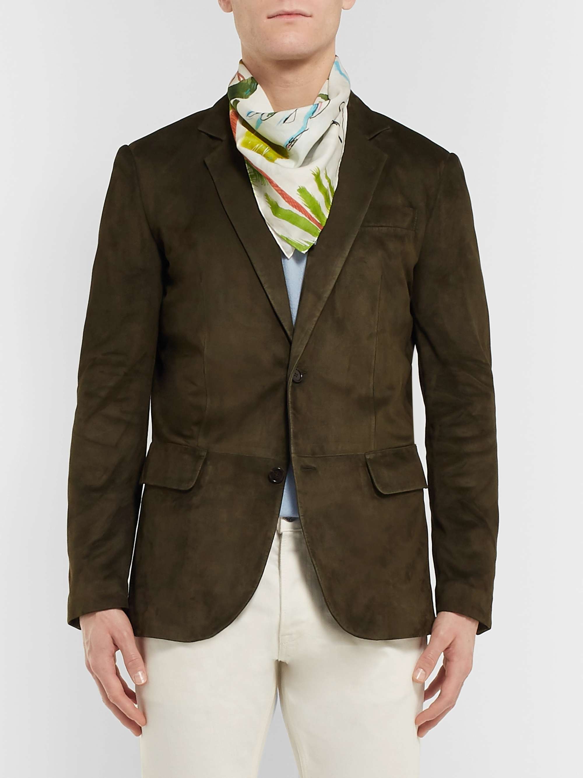 BRIONI Printed Cotton and Silk-Blend Scarf