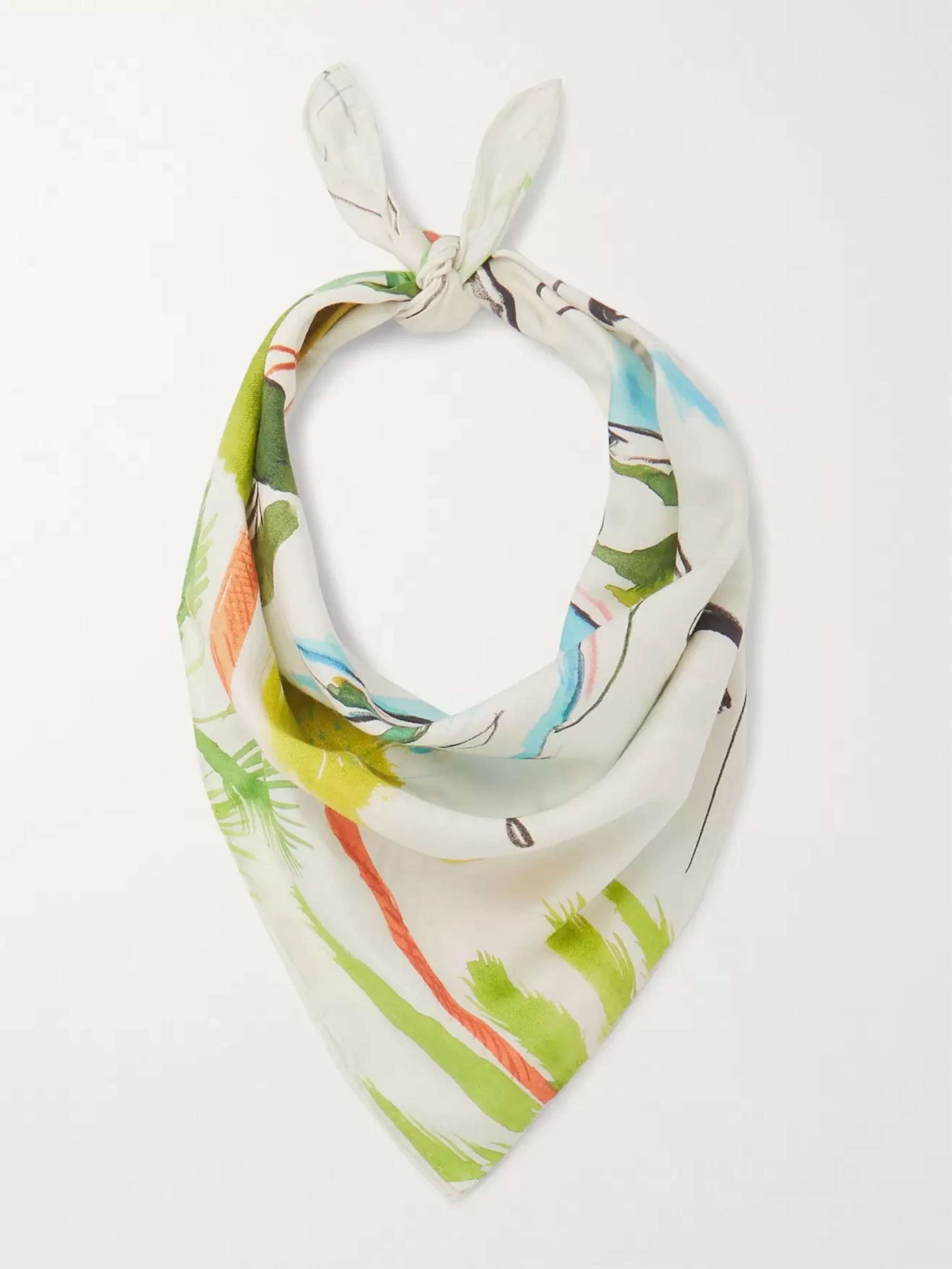 BRIONI Printed Cotton and Silk-Blend Scarf