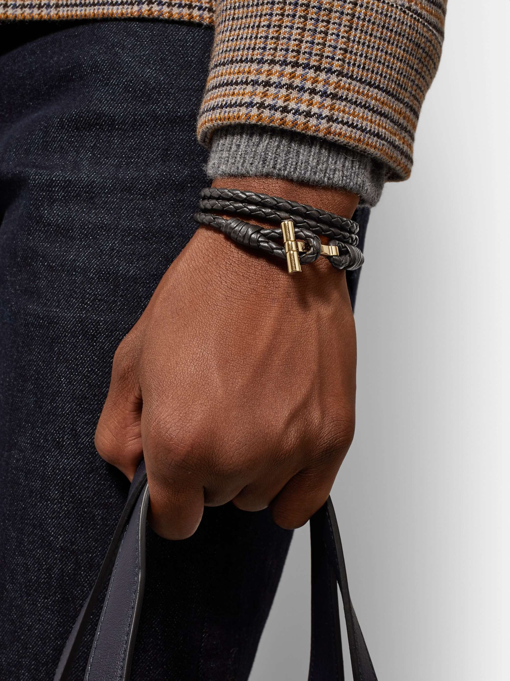 TOM FORD Woven Leather and Silver-Tone Wrap Bracelet