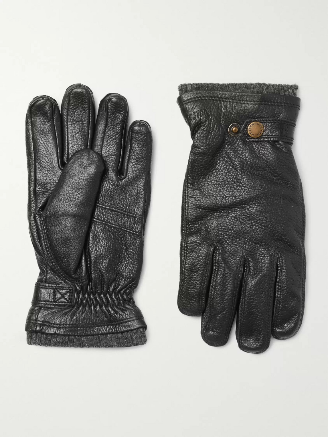 Hestra Utsjö Fleece-lined Full-grain Leather Gloves In Black