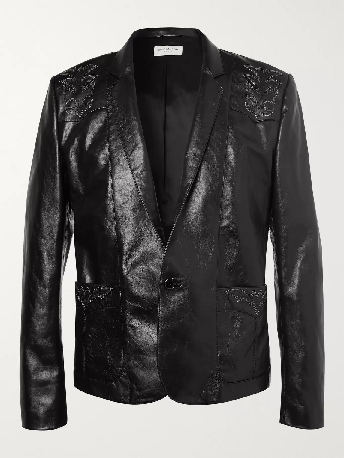 Saint Laurent Western-style Jacket In Embroidered Aged Leather In Black