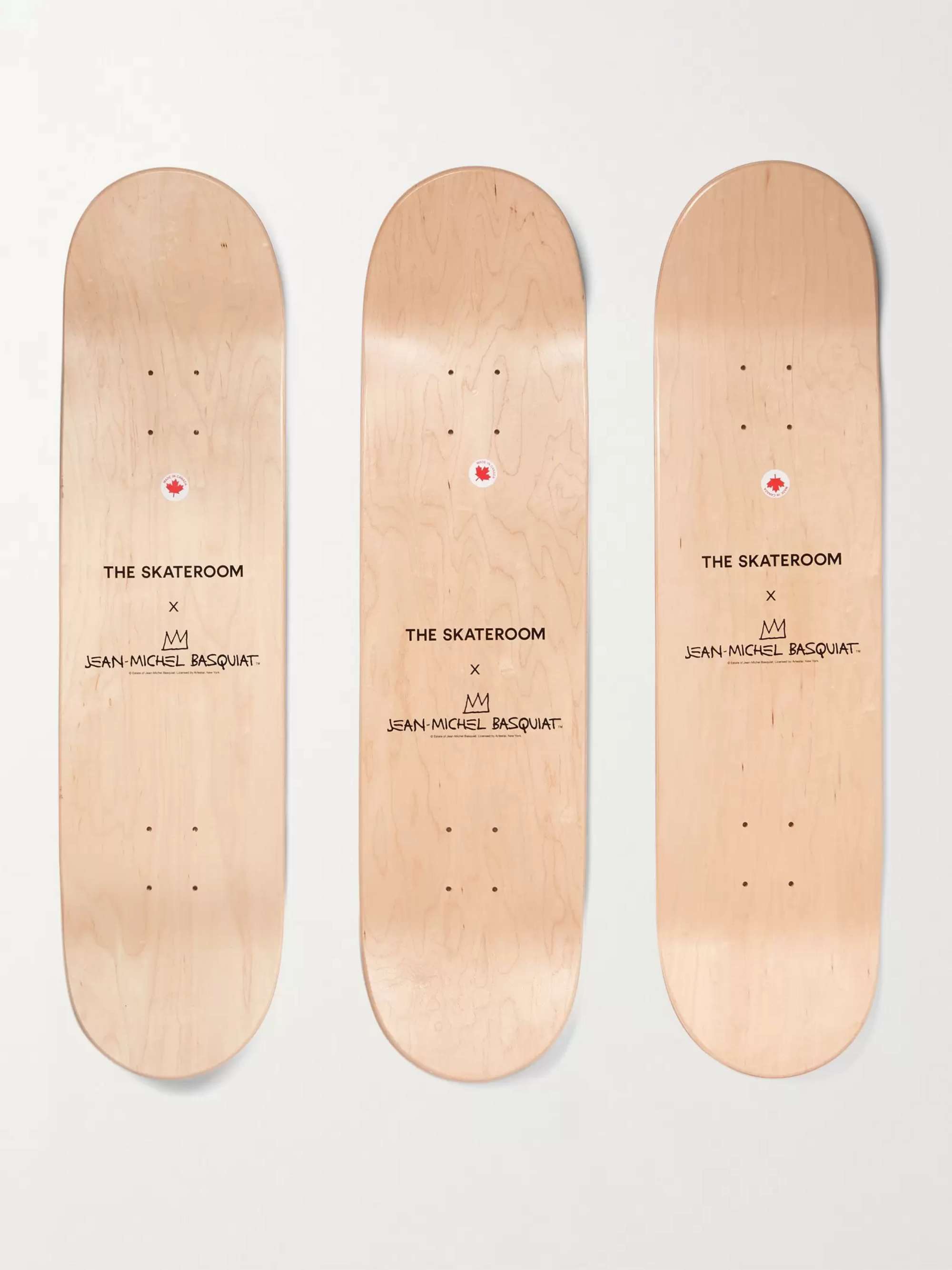 THE SKATEROOM + Jean-Michel Basquiat Set of Three Printed Wooden Skateboards