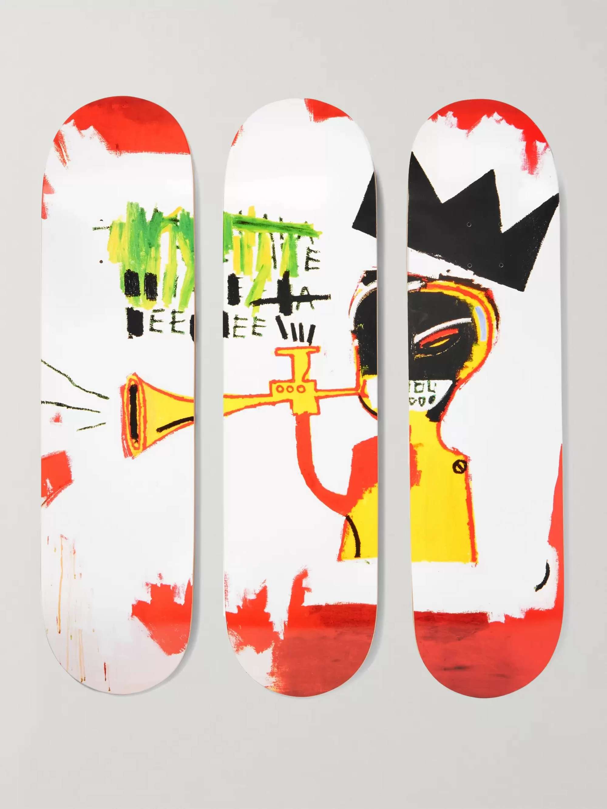 THE SKATEROOM + Jean-Michel Basquiat Set of Three Printed Wooden Skateboards
