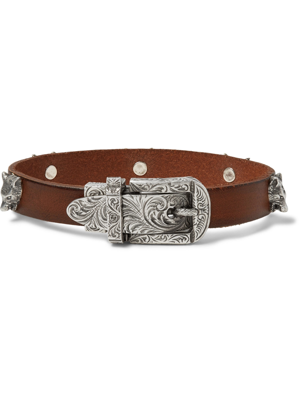 Burnished-Leather and Silver-Tone Bracelet